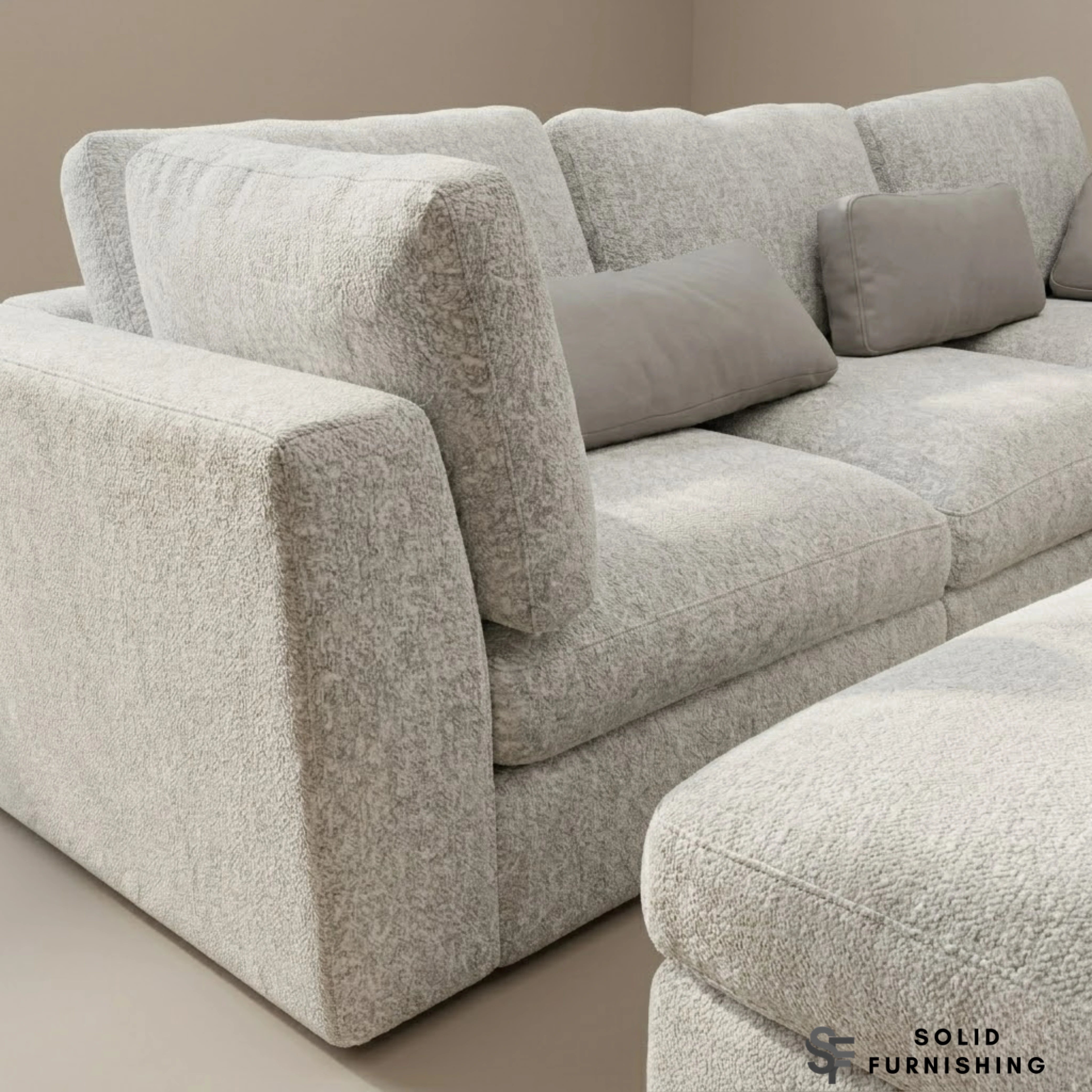 Madison 4+1 Seater Modular Sofa – Light Grey Chenille with Storage Footstool