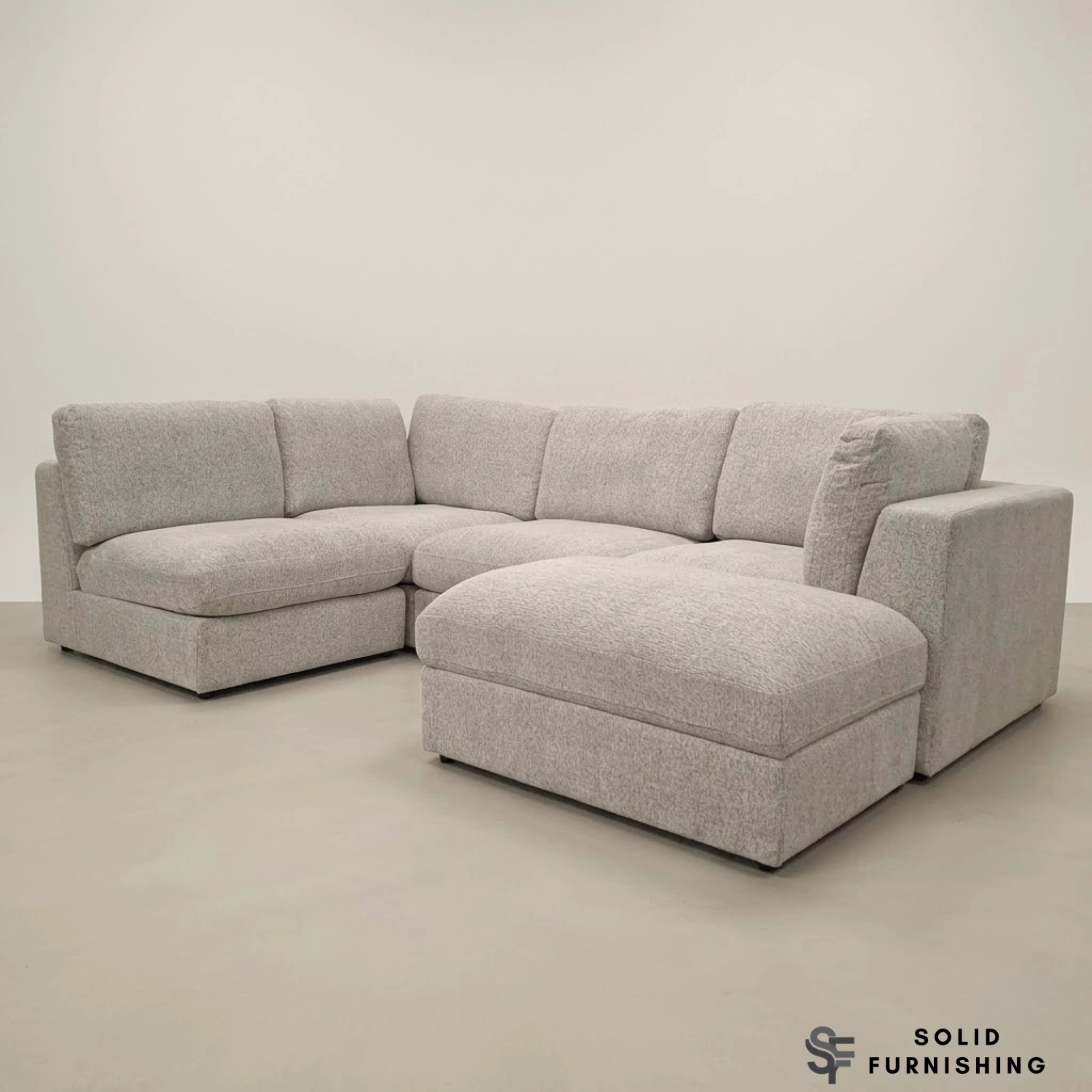 Madison 4+1 Seater Modular Sofa – Light Grey Chenille with Storage Footstool