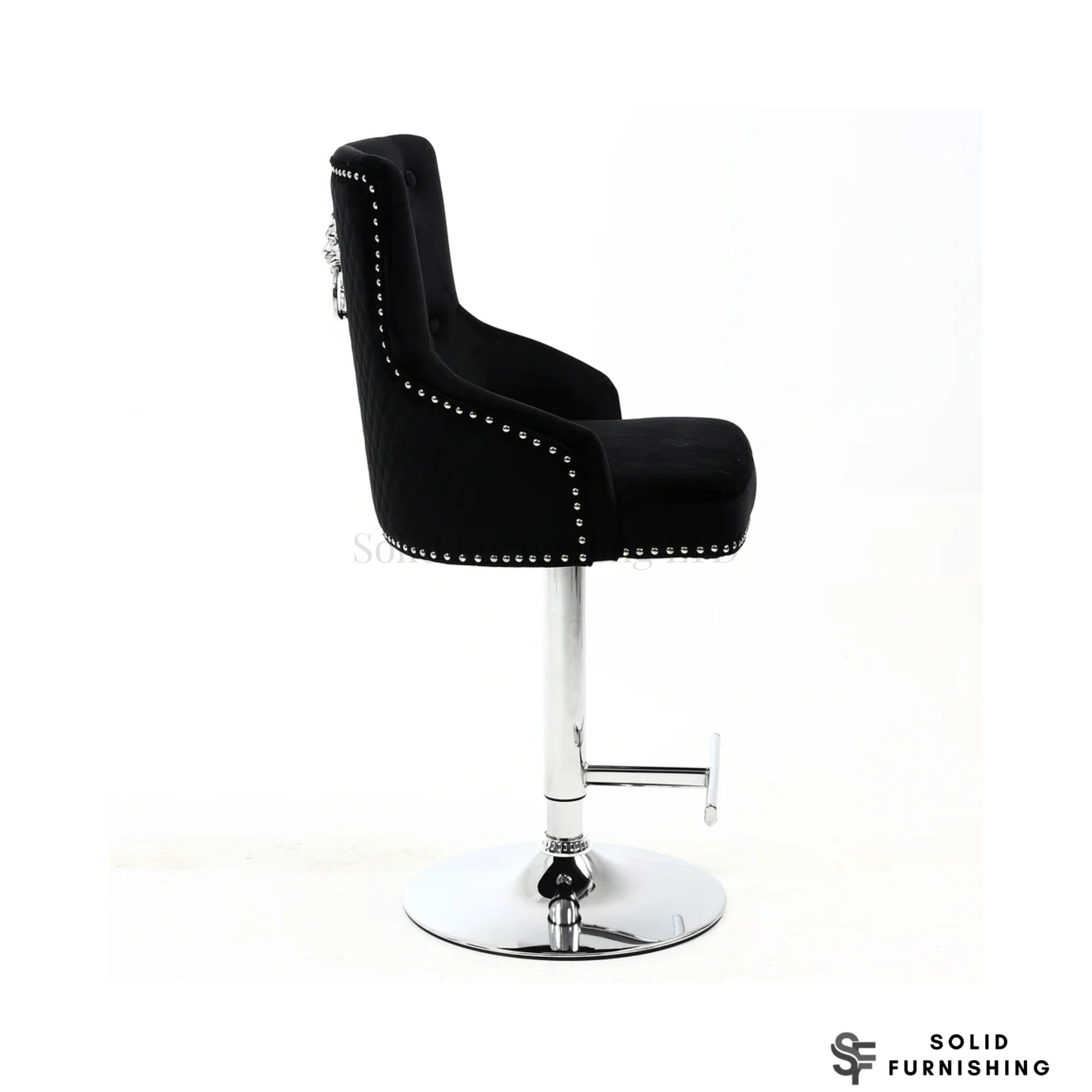 Majestic Black Fabric Swivel Bar Stool – Chrome Lion Knocker Breakfast Bar Chair