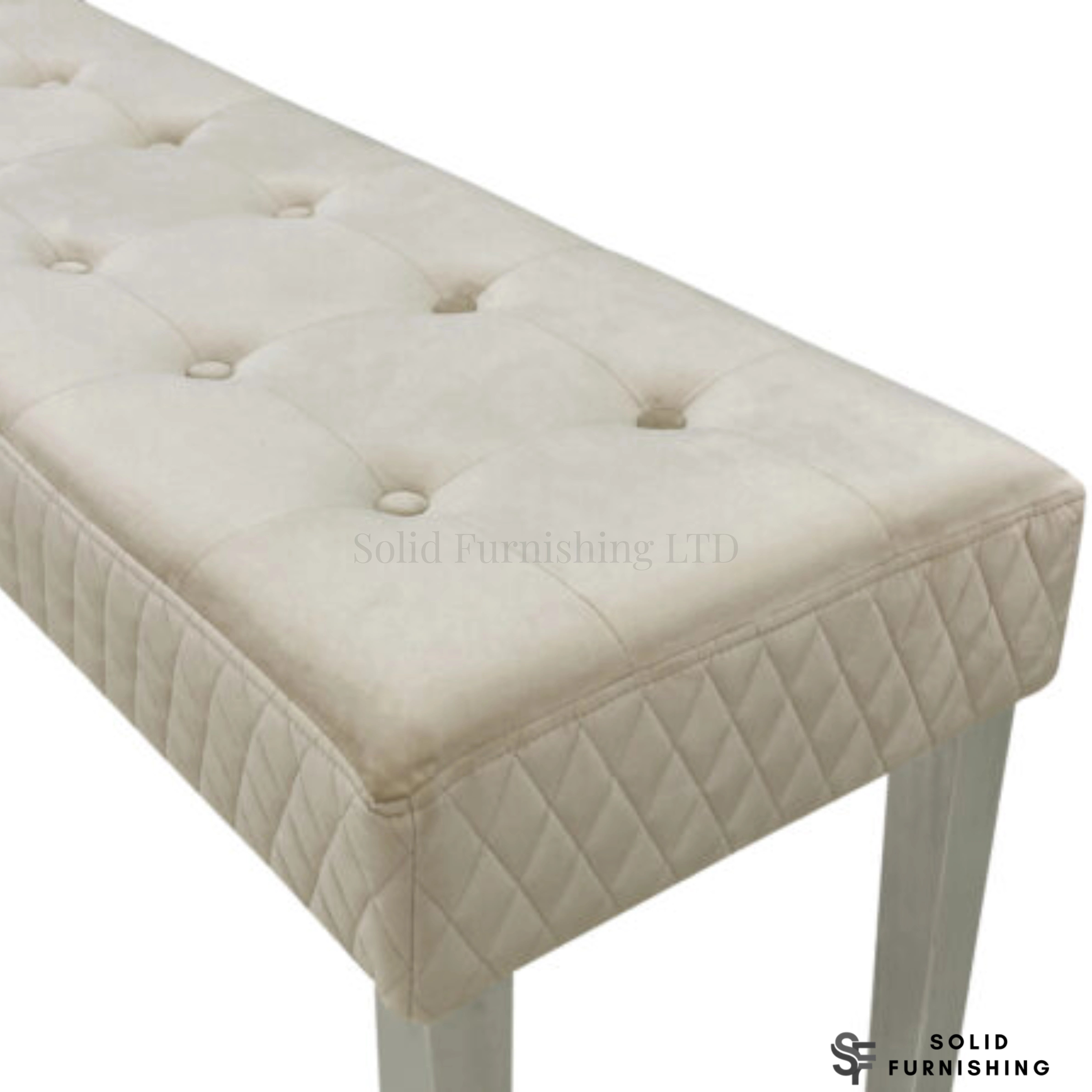 Majestic French Velvet Dining Bench – Quilted Buttoned Bench with Stainless Steel Legs