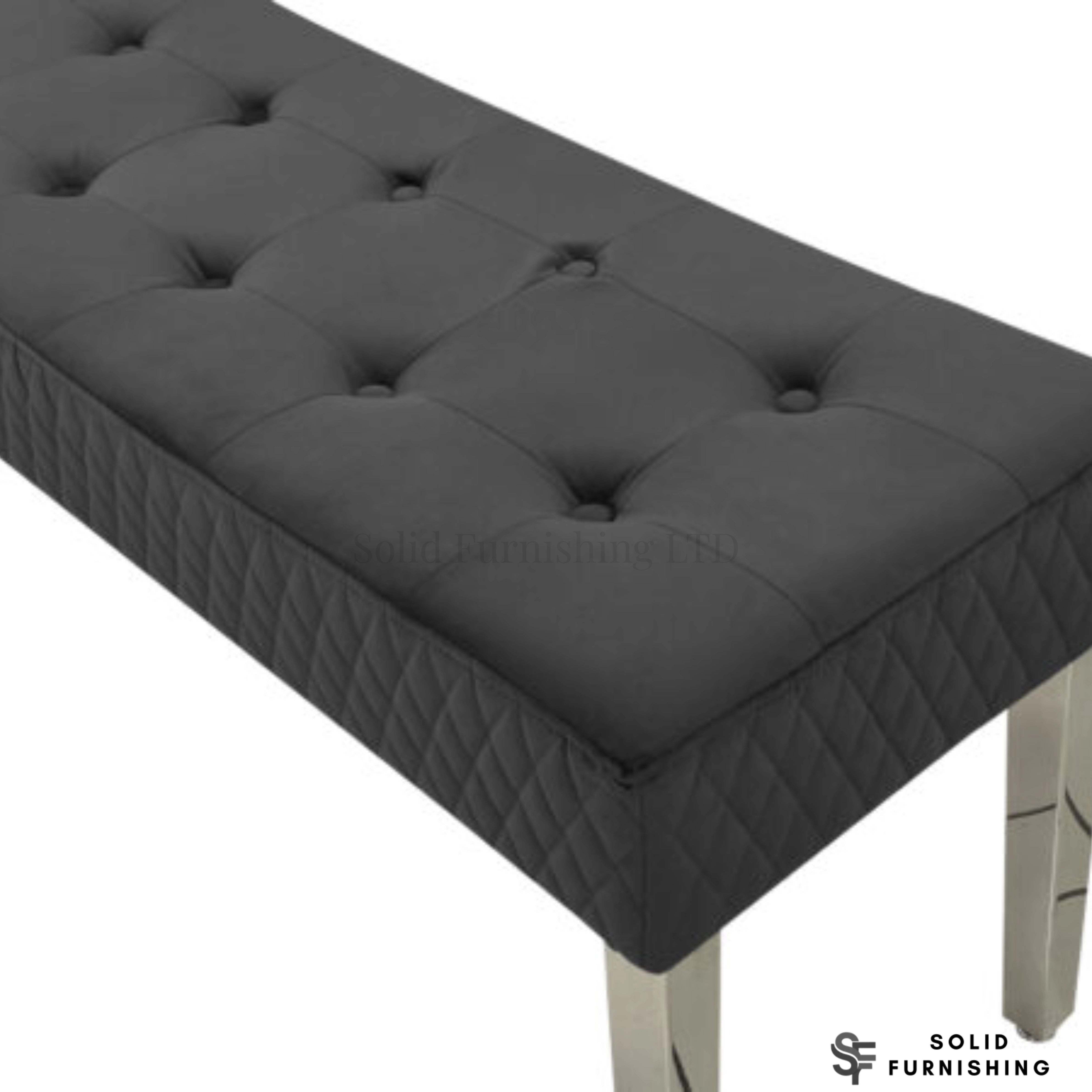 Majestic French Velvet Dining Bench – Quilted Buttoned Bench with Stainless Steel Legs