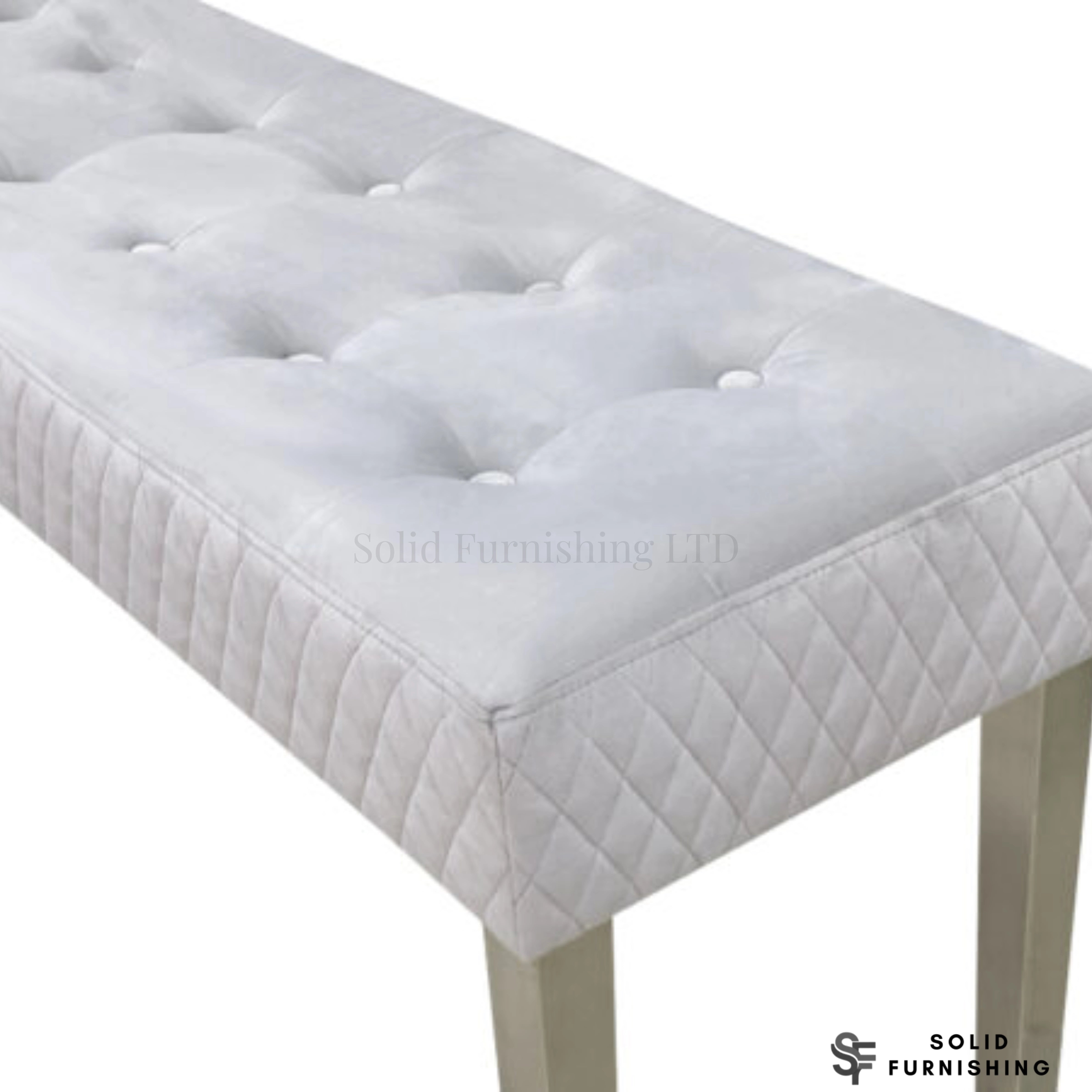 Majestic French Velvet Dining Bench – Quilted Buttoned Bench with Stainless Steel Legs