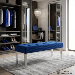 Majestic French Velvet Dining Bench – Quilted Buttoned Bench with Stainless Steel Legs