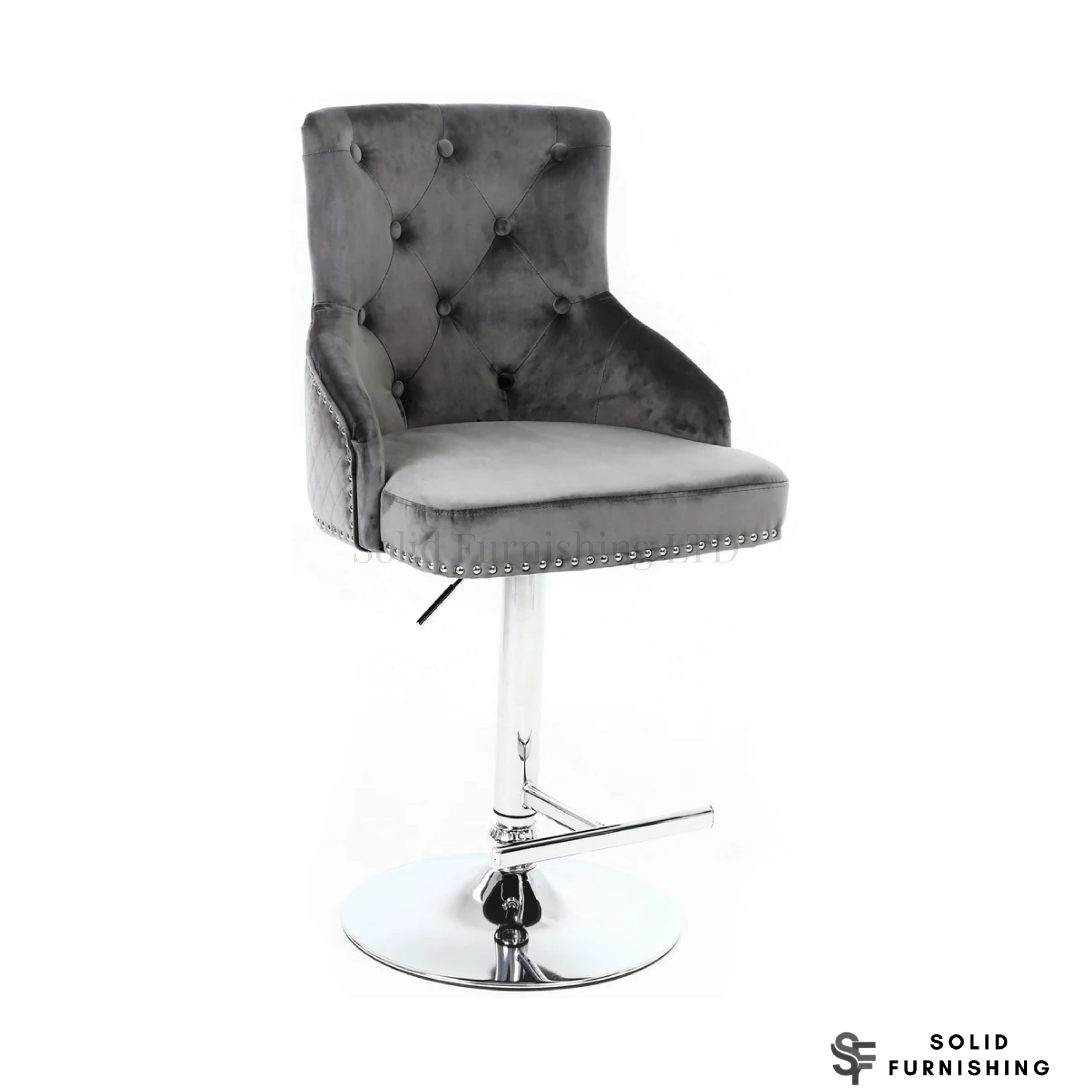 Majestic Grey Fabric Lion Knocker Bar Stool – Adjustable Chrome Breakfast Bar Chair