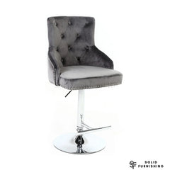 Majestic Grey Fabric Lion Knocker Bar Stool – Adjustable Chrome Breakfast Bar Chair