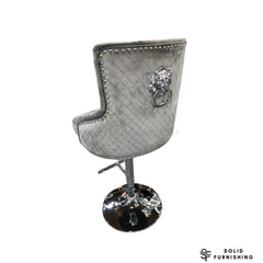 Majestic Grey Fabric Lion Knocker Bar Stool – Adjustable Chrome Breakfast Bar Chair