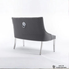 Majestic Grey PU High Back Dining Bench with Chrome Legs – Lion Knocker Back Bench