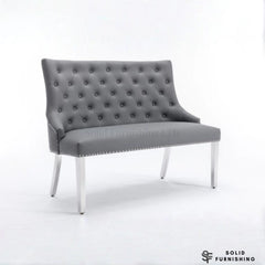Majestic Grey PU High Back Dining Bench with Chrome Legs – Lion Knocker Back Bench