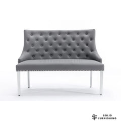 Majestic Grey PU High Back Dining Bench with Chrome Legs – Lion Knocker Back Bench