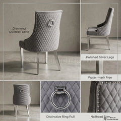 Majestic Grey Velvet Ring Knocker Dining Chairs – Silver Legs (Set of 2)