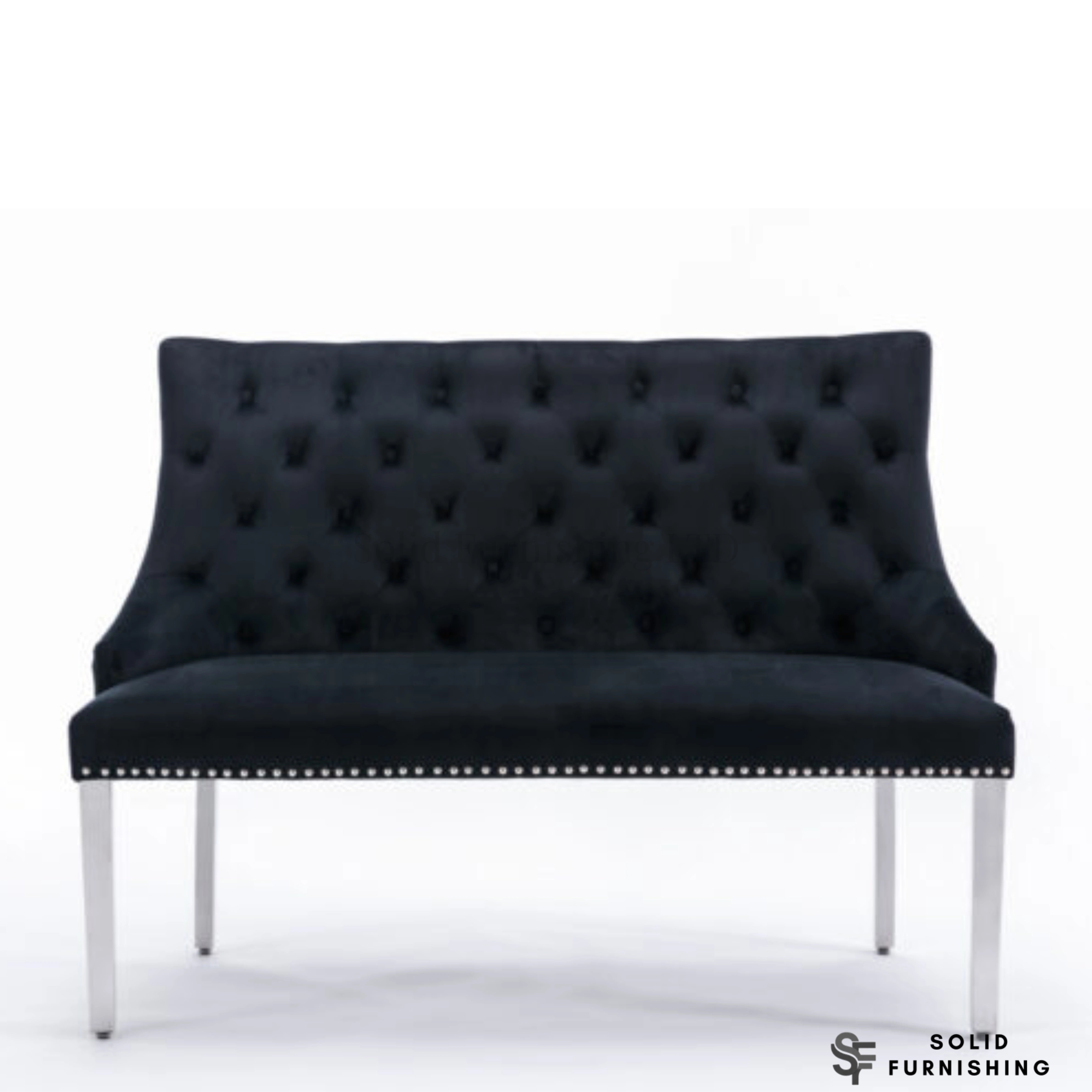 Majestic High Back Velvet Dining Bench – Chrome Leg Knocker Back Bench in Grey, Black or Mink