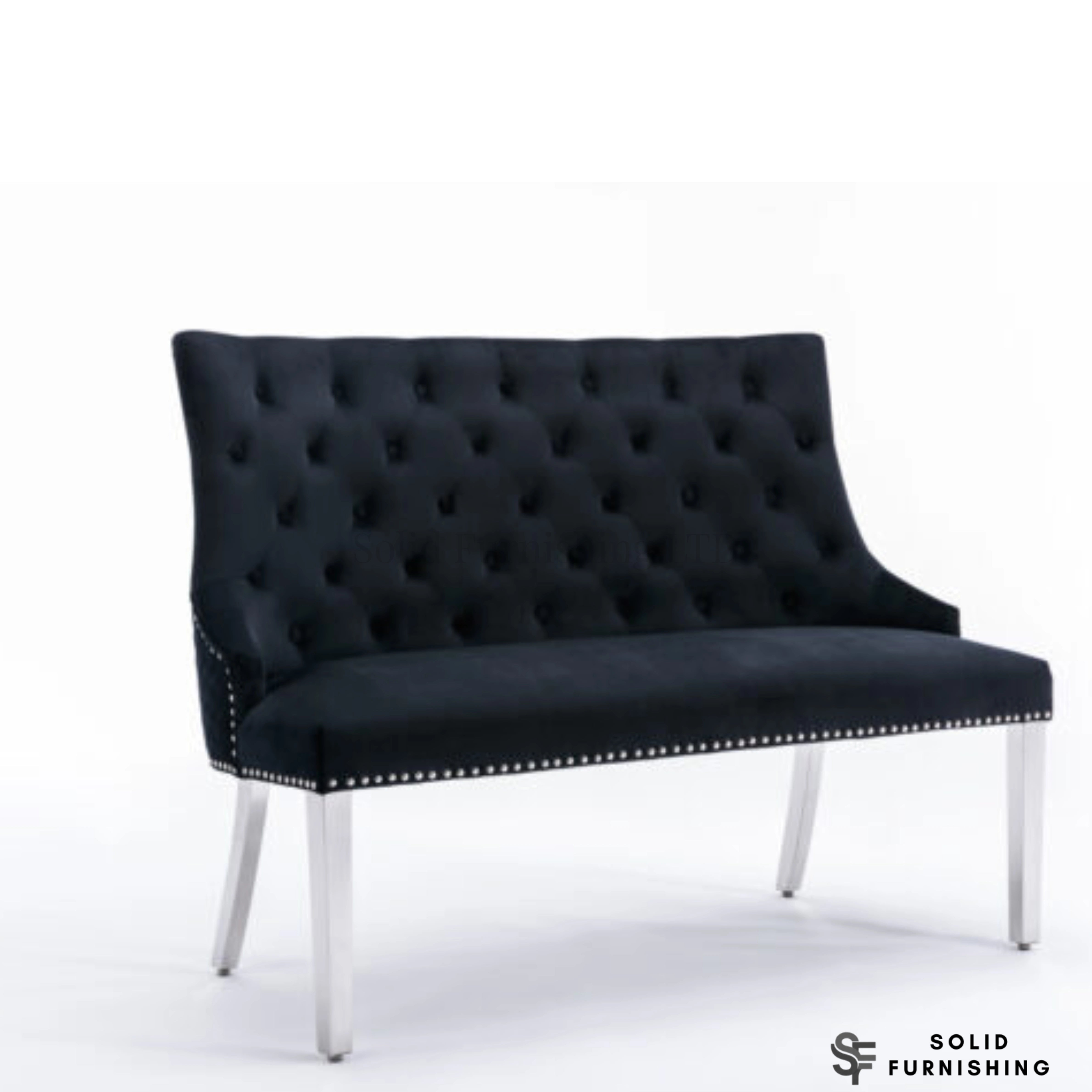Majestic High Back Velvet Dining Bench – Chrome Leg Knocker Back Bench in Grey, Black or Mink