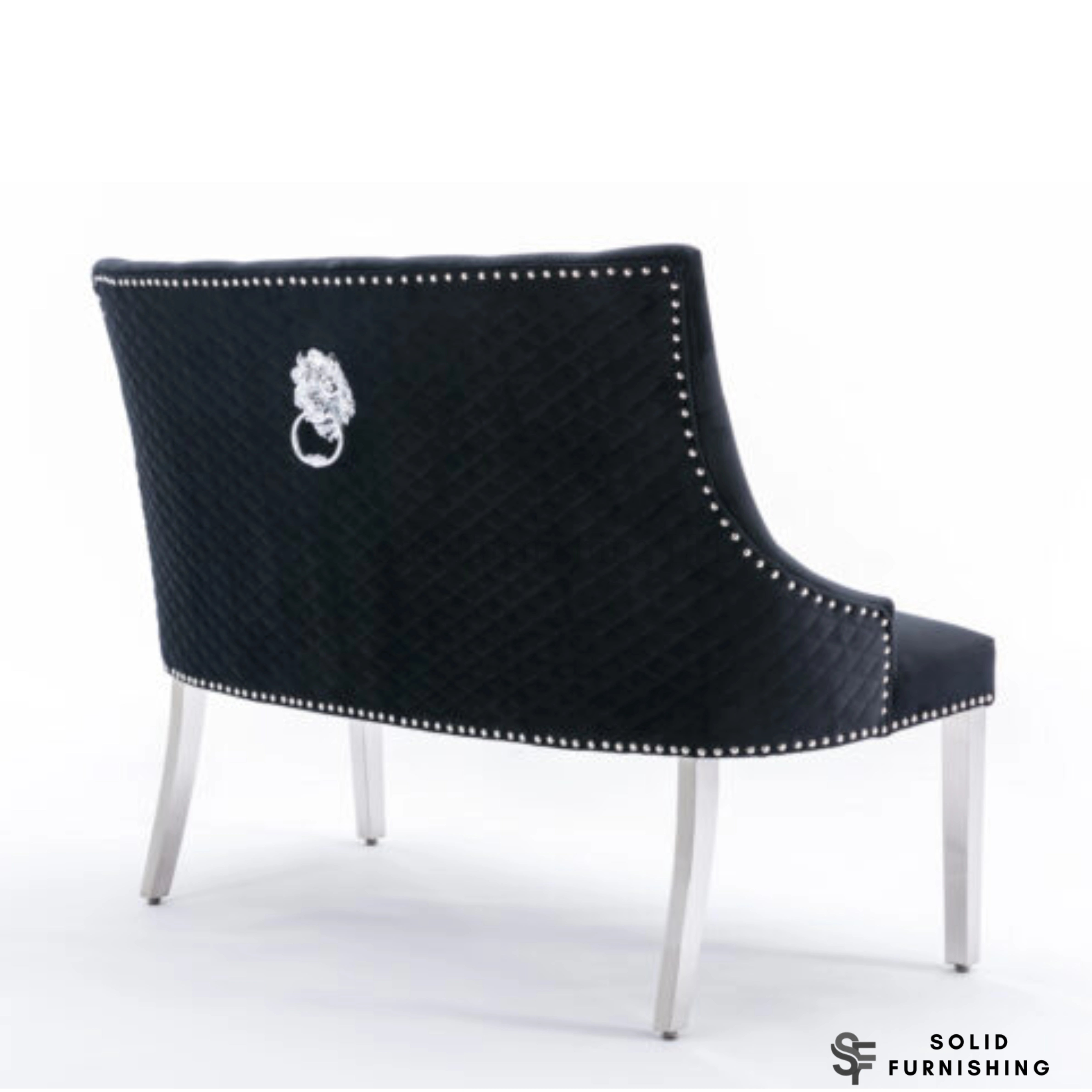 Majestic High Back Velvet Dining Bench – Chrome Leg Knocker Back Bench in Grey, Black or Mink