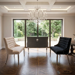 Majestic High Back Velvet Dining Bench – Chrome Leg Knocker Back Bench in Grey, Black or Mink