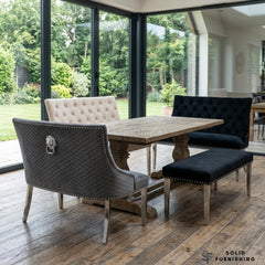 Majestic High Back Velvet Dining Bench – Chrome Leg Knocker Back Bench in Grey, Black or Mink