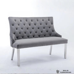 Majestic High Back Velvet Dining Bench – Chrome Leg Knocker Back Bench in Grey, Black or Mink