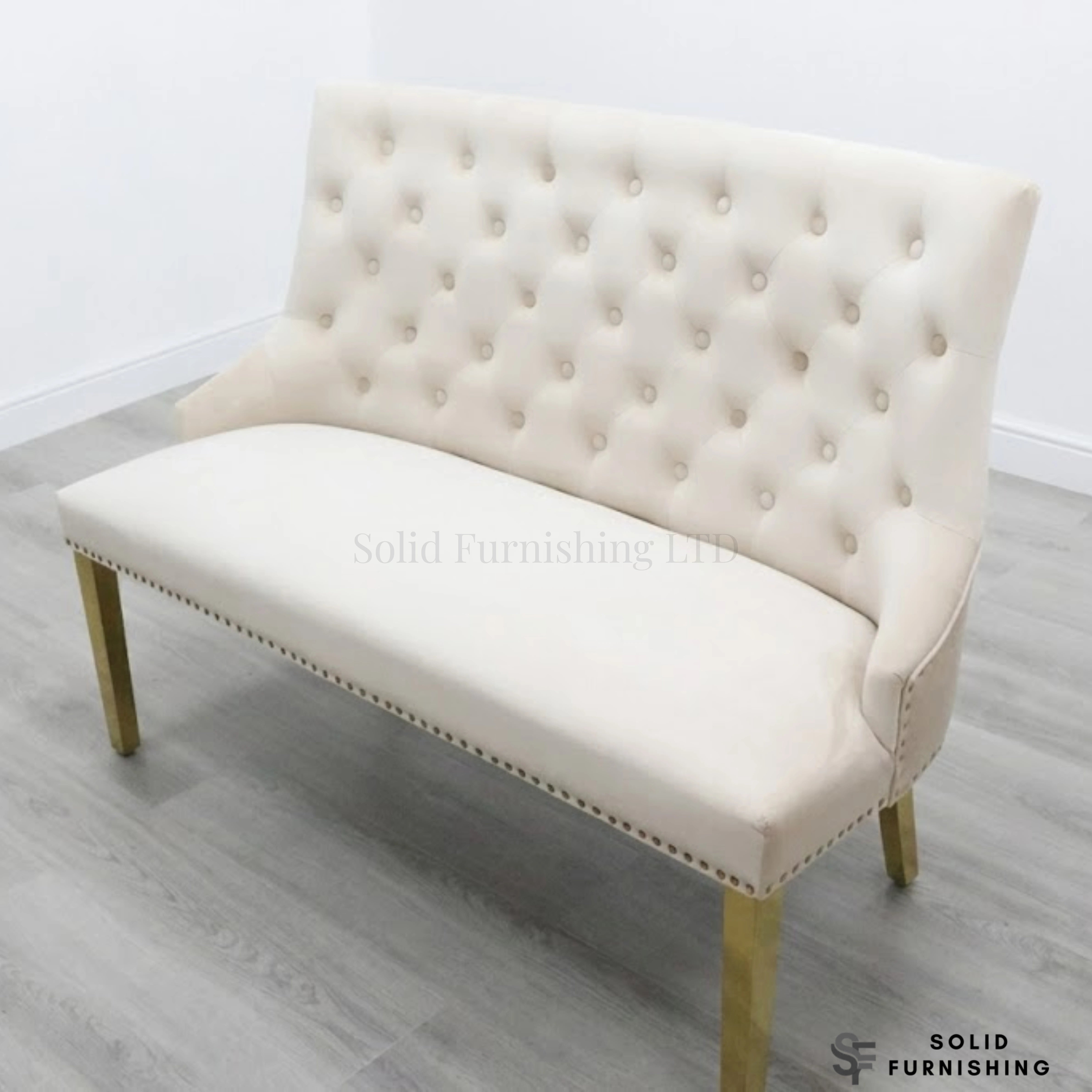 Majestic High Back Velvet Dining Bench with Gold Legs – Black or Mink