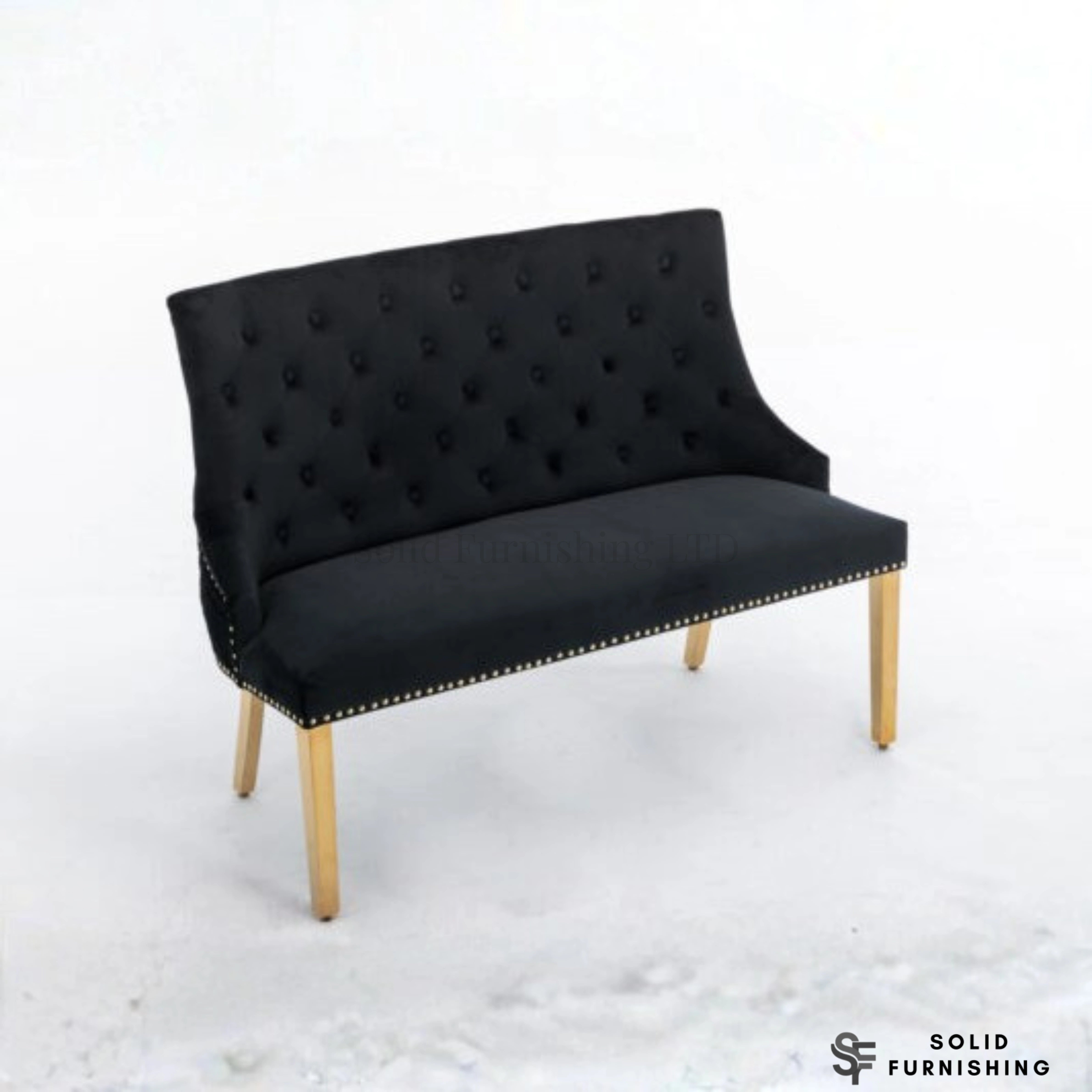 Majestic High Back Velvet Dining Bench with Gold Legs – Black or Mink