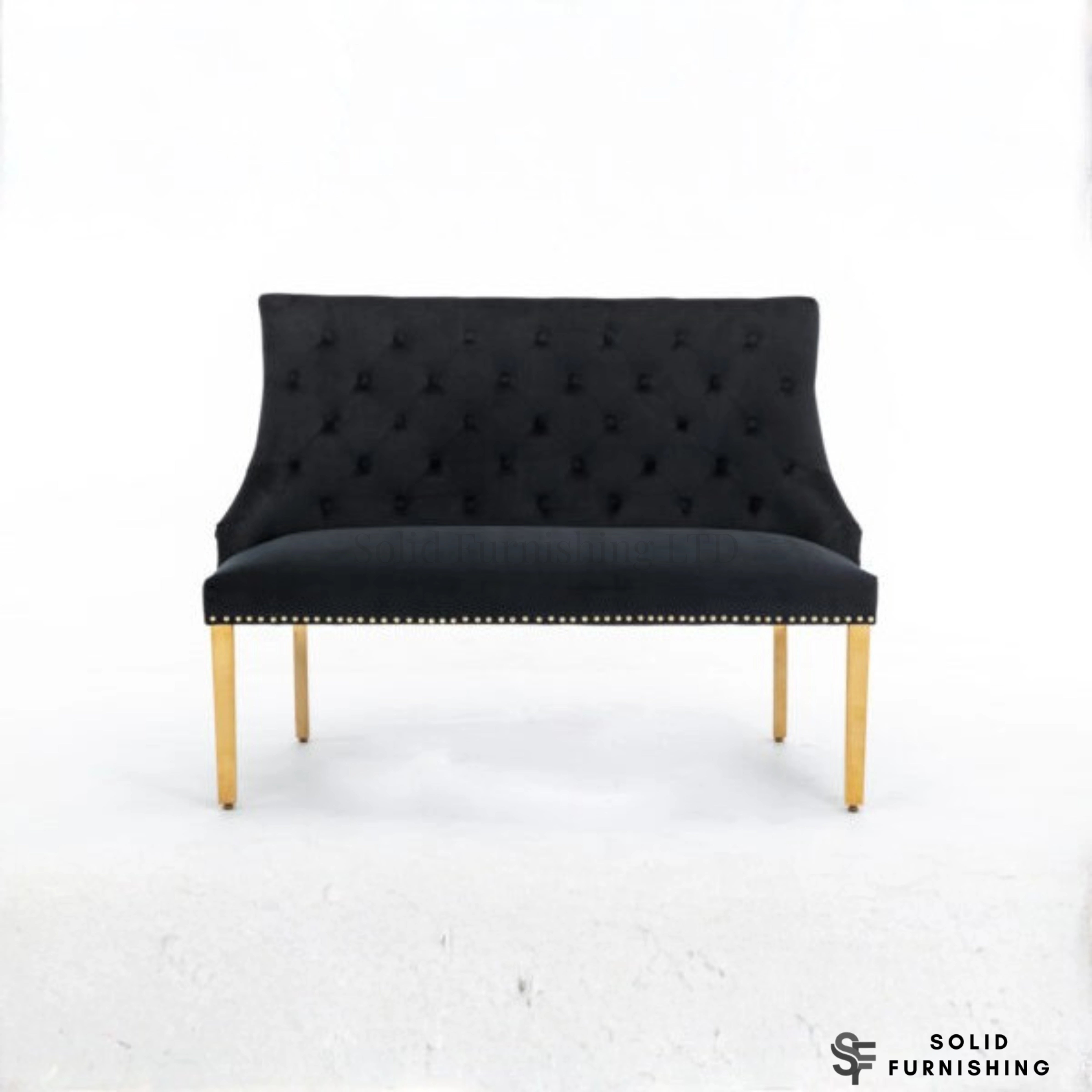 Majestic High Back Velvet Dining Bench with Gold Legs – Black or Mink