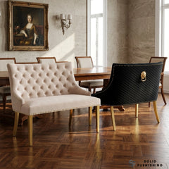 Majestic High Back Velvet Dining Bench with Gold Legs – Black or Mink