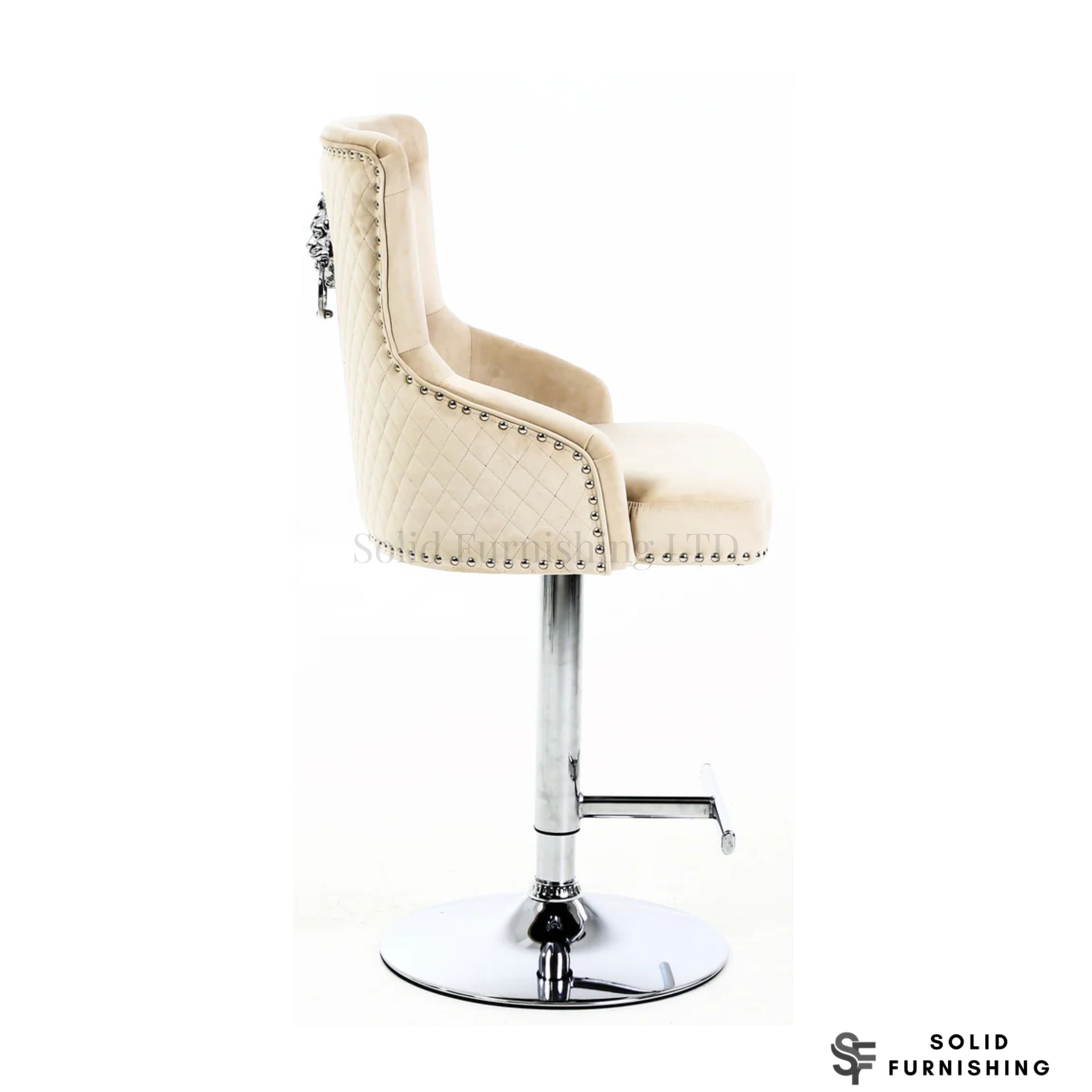 Majestic Mink Fabric Adjustable Bar Stool – Chrome Lion Knocker Kitchen Island Chair
