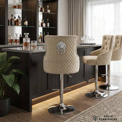 Majestic Mink Fabric Adjustable Bar Stool – Chrome Lion Knocker Kitchen Island Chair
