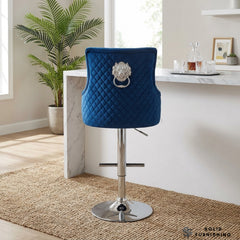 Majestic Navy Blue Lion Knocker Bar Stool – Adjustable Chrome Breakfast Bar Chair