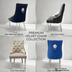 Majestic Plush Velvet Lion Knocker Dining Chairs – Navy, Dark Grey, Mink and Black With Silver Legs (Set of 2)