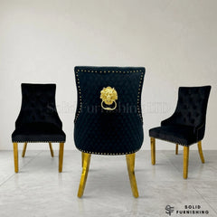 Majestic Plush Velvet Lion Knocker Dining Chairs with Gold Legs – Set of 2
