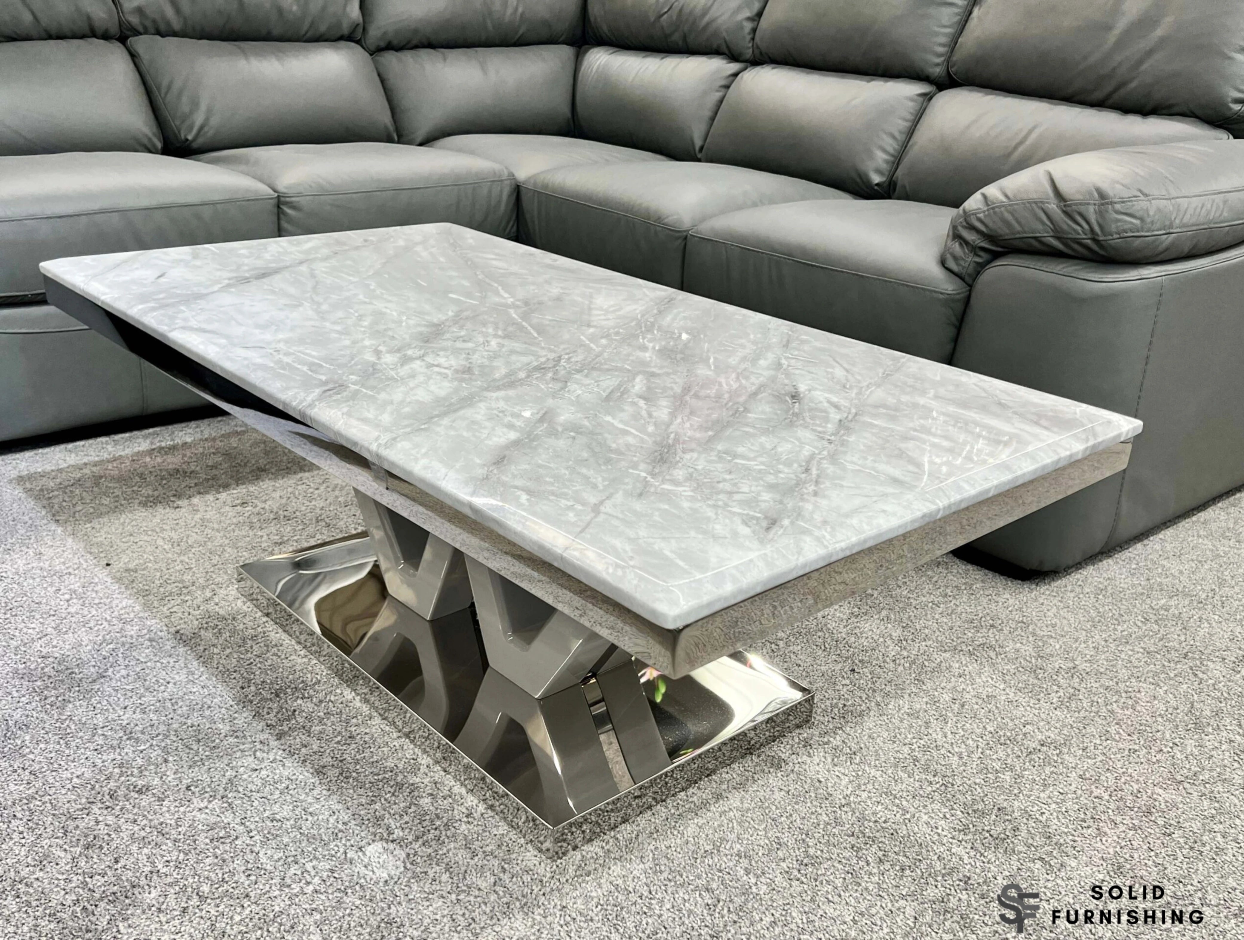 Majestic Real Marble Coffee Table in Grey – Luxury Living Room Table