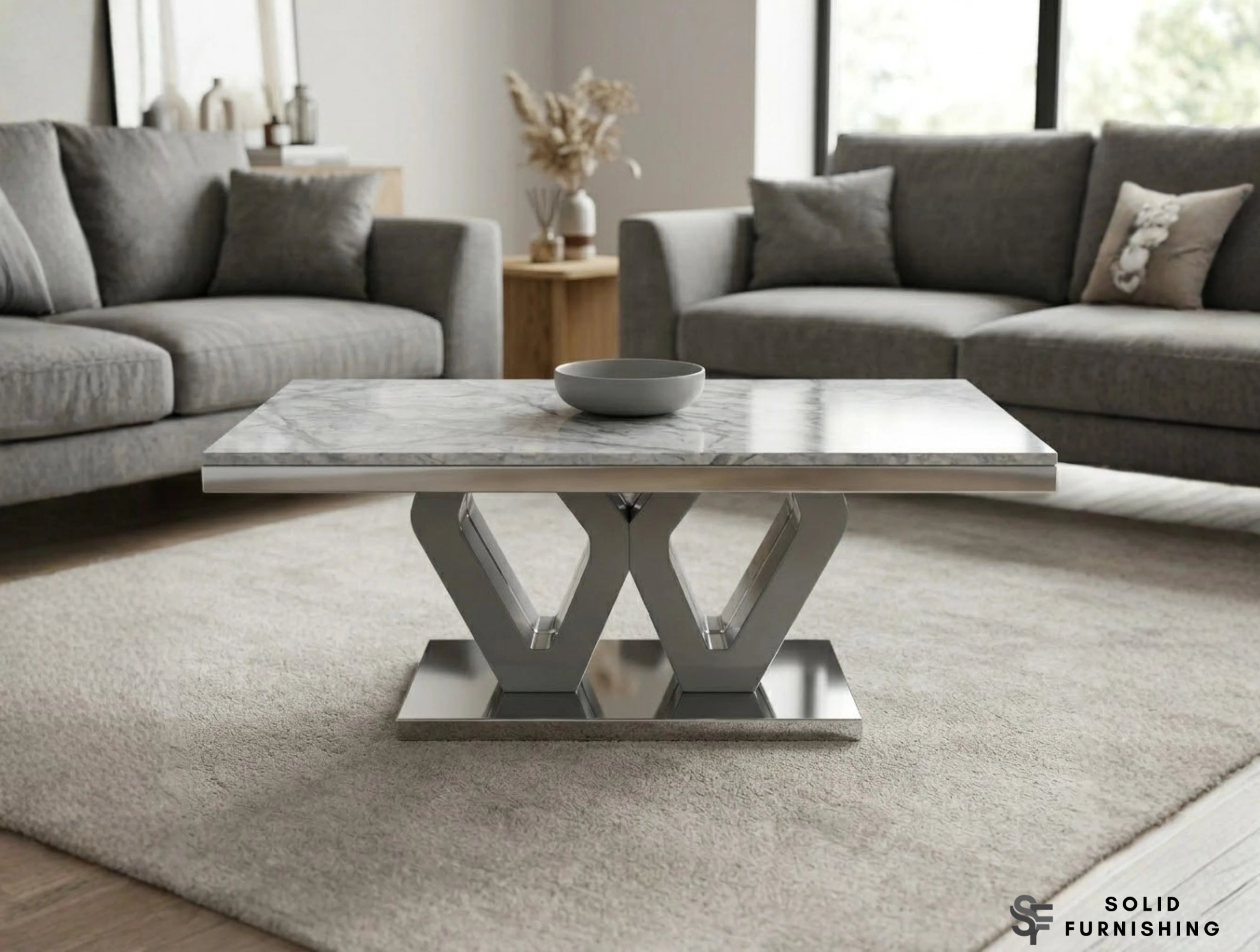 Majestic Real Marble Coffee Table in Grey – Luxury Living Room Table