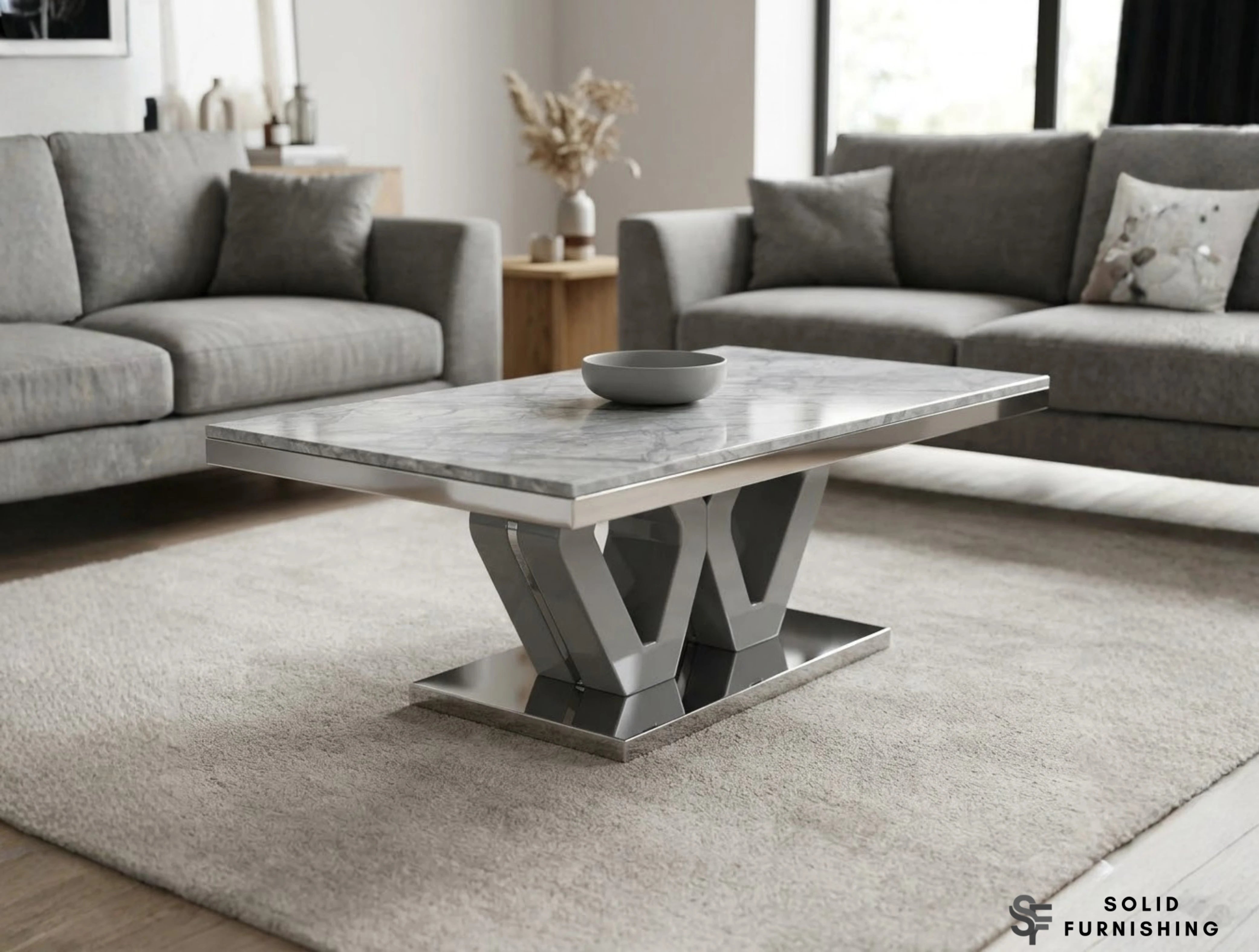 Majestic Real Marble Coffee Table in Grey – Luxury Living Room Table