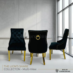 Majestic Velvet Ring Knocker Dining Chairs – Black or Mink With Gold Legs (Set of 2)