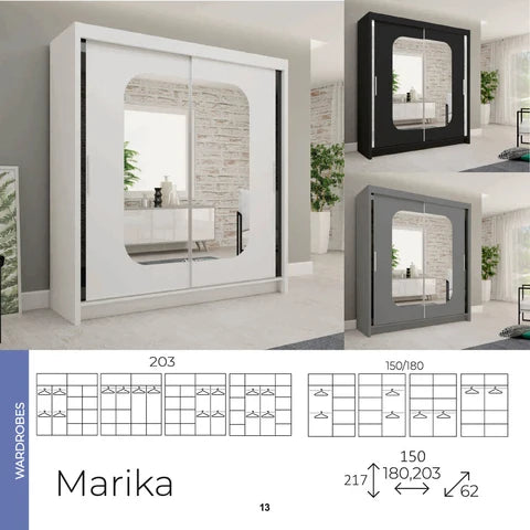 Marika Sliding Wardrobe with Rounded Mirror – Modern Bedroom Storage Wardrobe