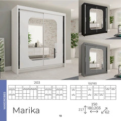 Marika Sliding Wardrobe with Rounded Mirror – Modern Bedroom Storage Wardrobe