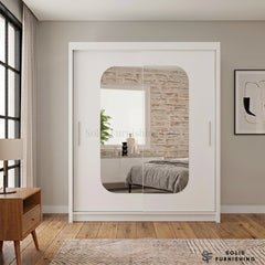 Marika White Sliding Wardrobe with Mirror Panel – Contemporary Bedroom Storage