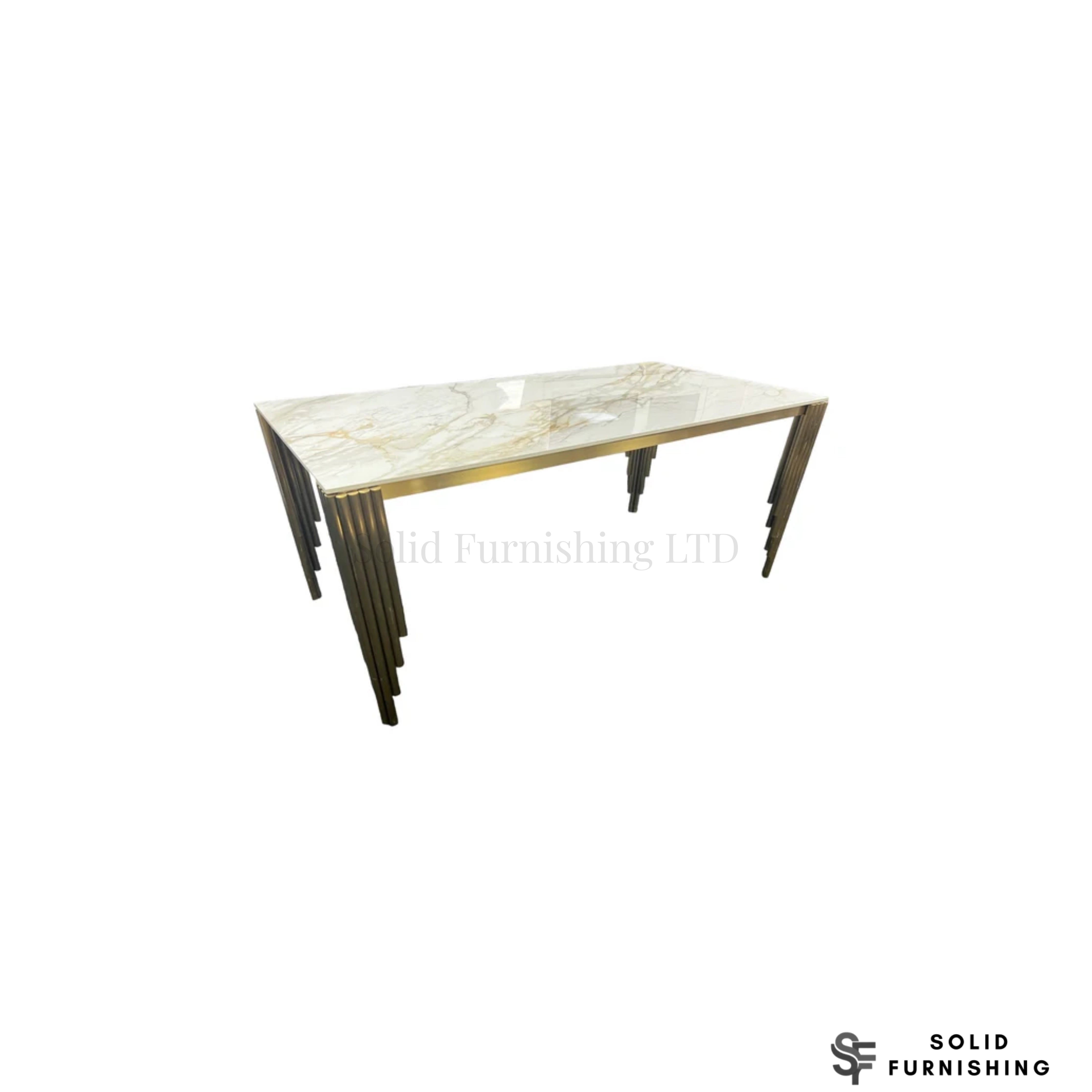 Mayfair Gold Dining Table – 180cm Marble & Ceramic Top with Art Deco Legs
