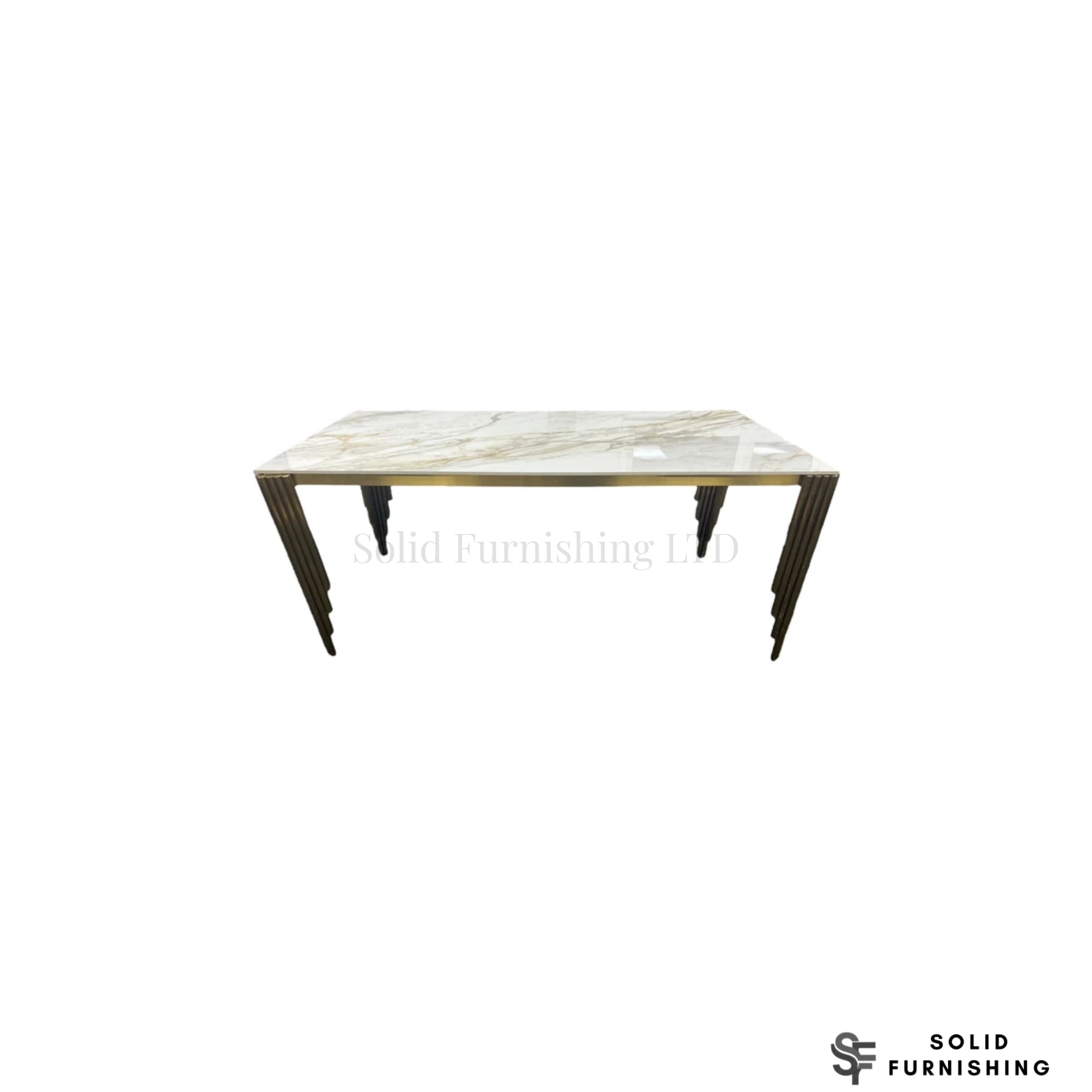Mayfair Gold Dining Table – 180cm Marble & Ceramic Top with Art Deco Legs