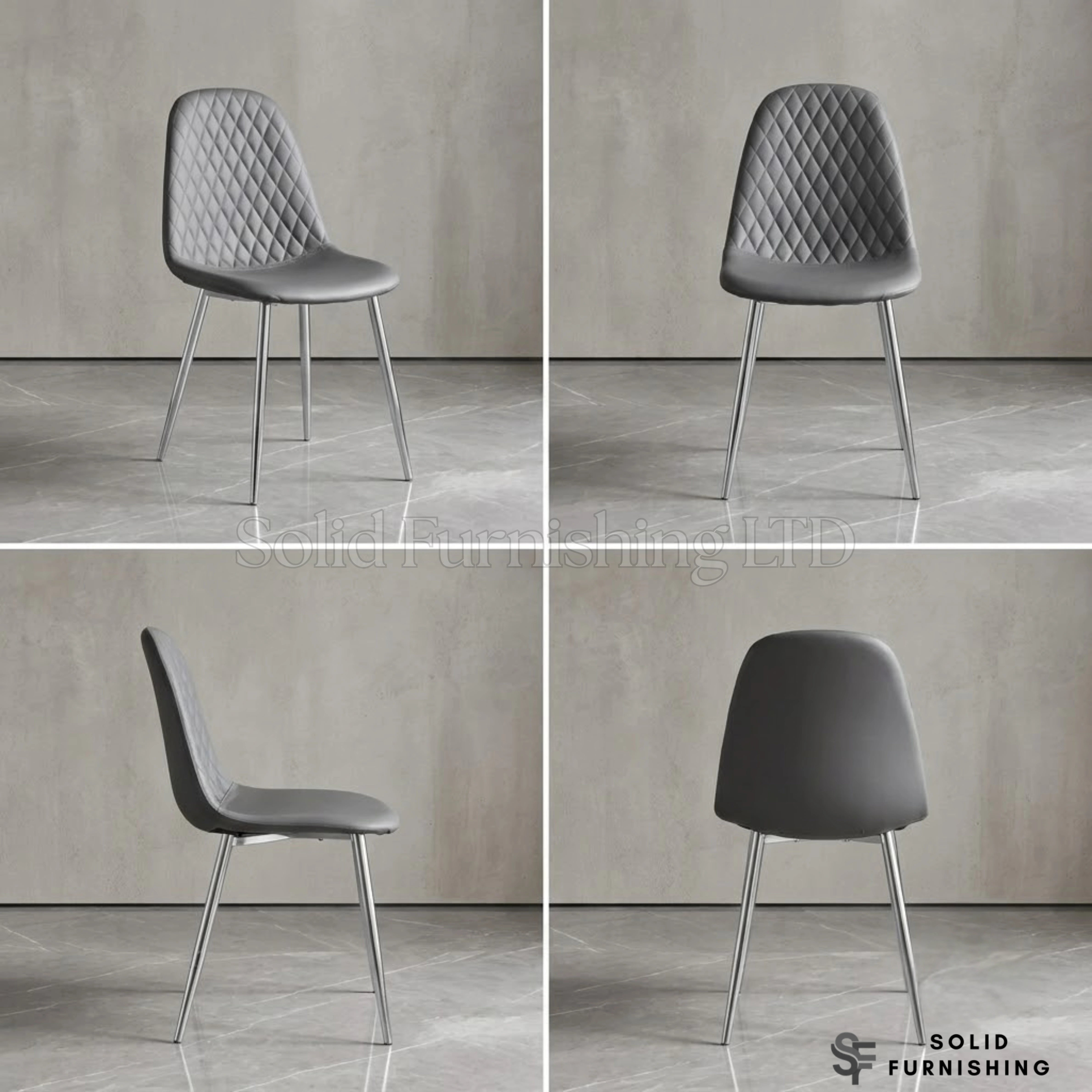 Mexico PU Leather Dining Chairs – Grey, Black, and White with Chrome Legs (Set of 2)