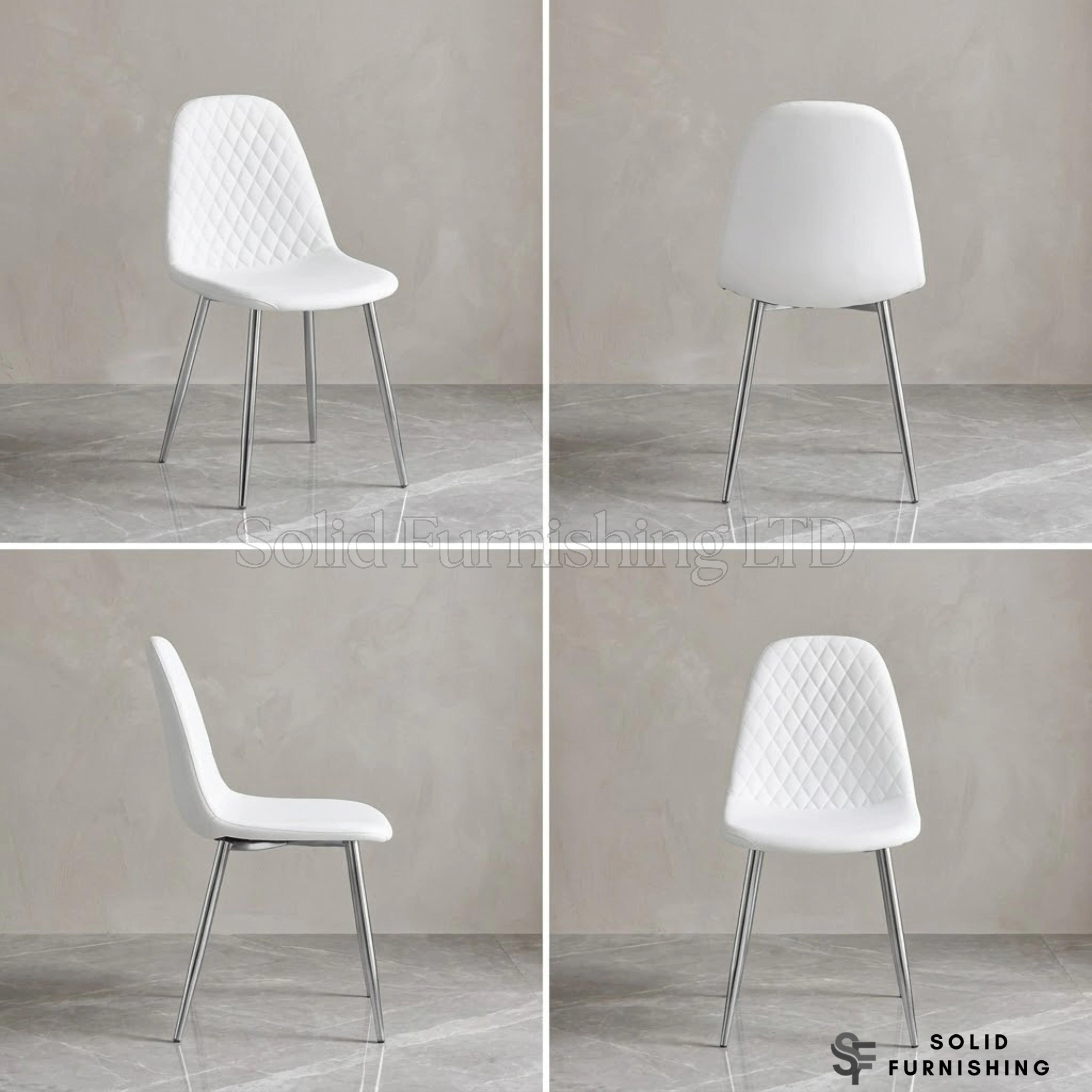 Mexico PU Leather Dining Chairs – Grey, Black, and White with Chrome Legs (Set of 2)