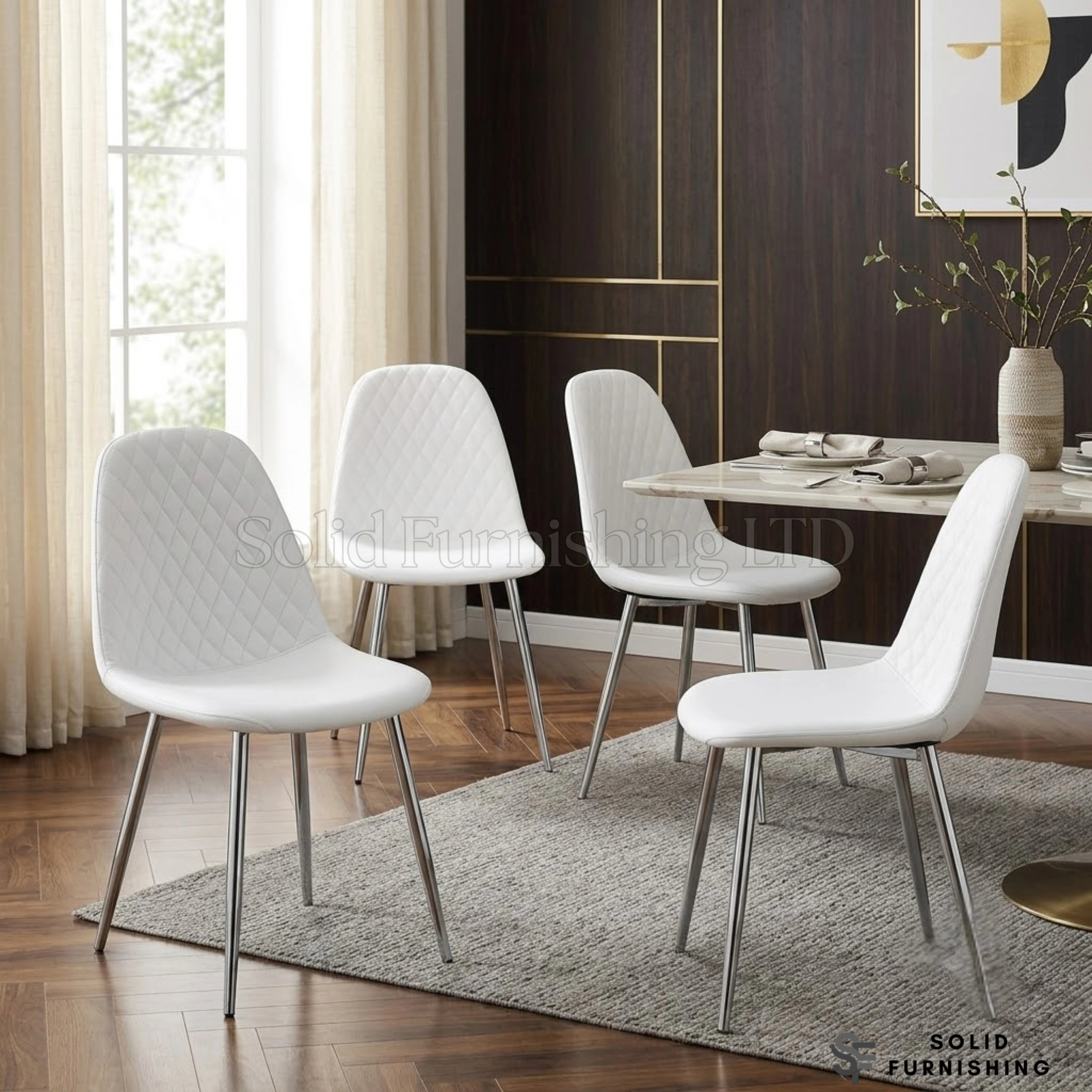 Mexico PU Leather Dining Chairs – Grey, Black, and White with Chrome Legs (Set of 2)