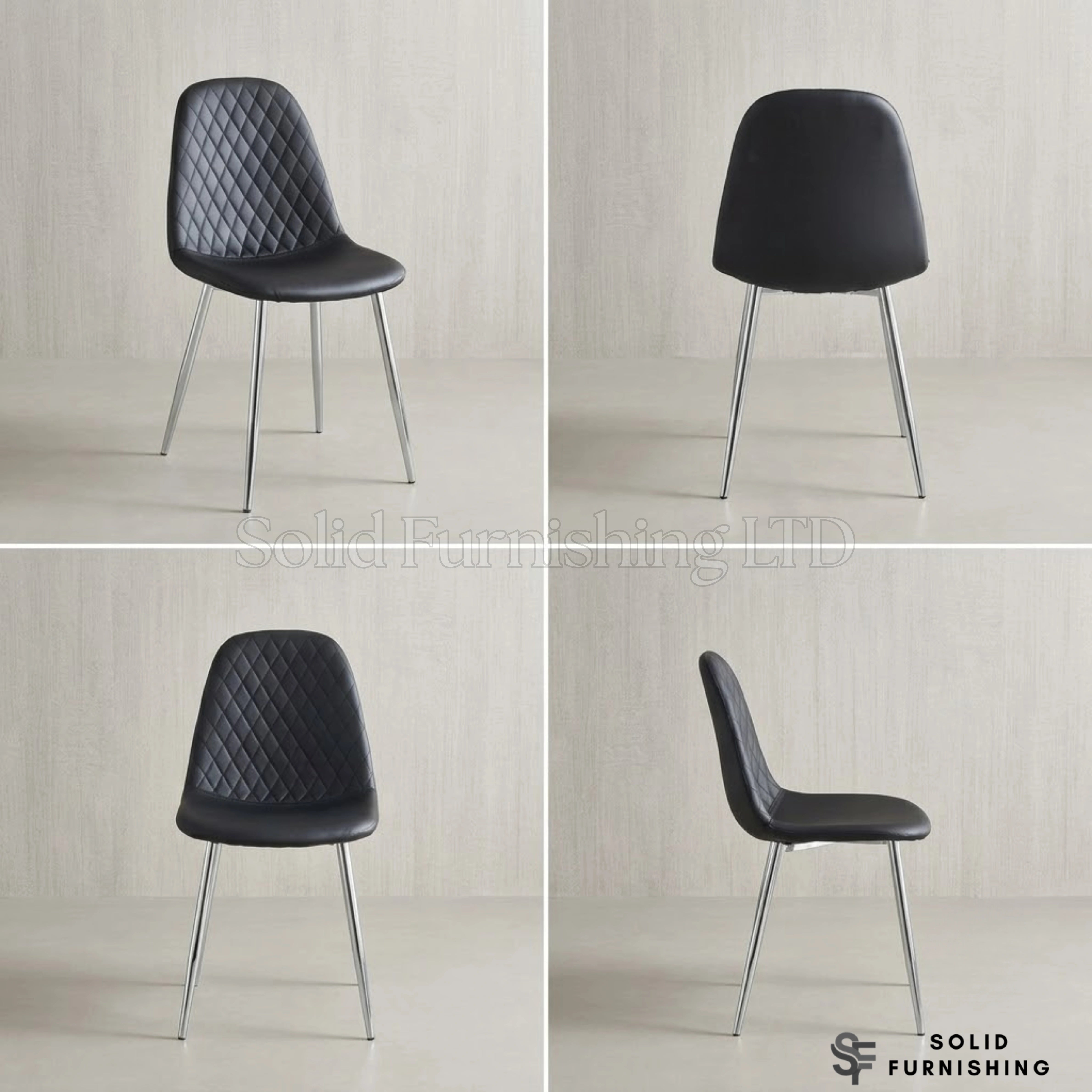 Mexico PU Leather Dining Chairs – Grey, Black, and White with Chrome Legs (Set of 2)