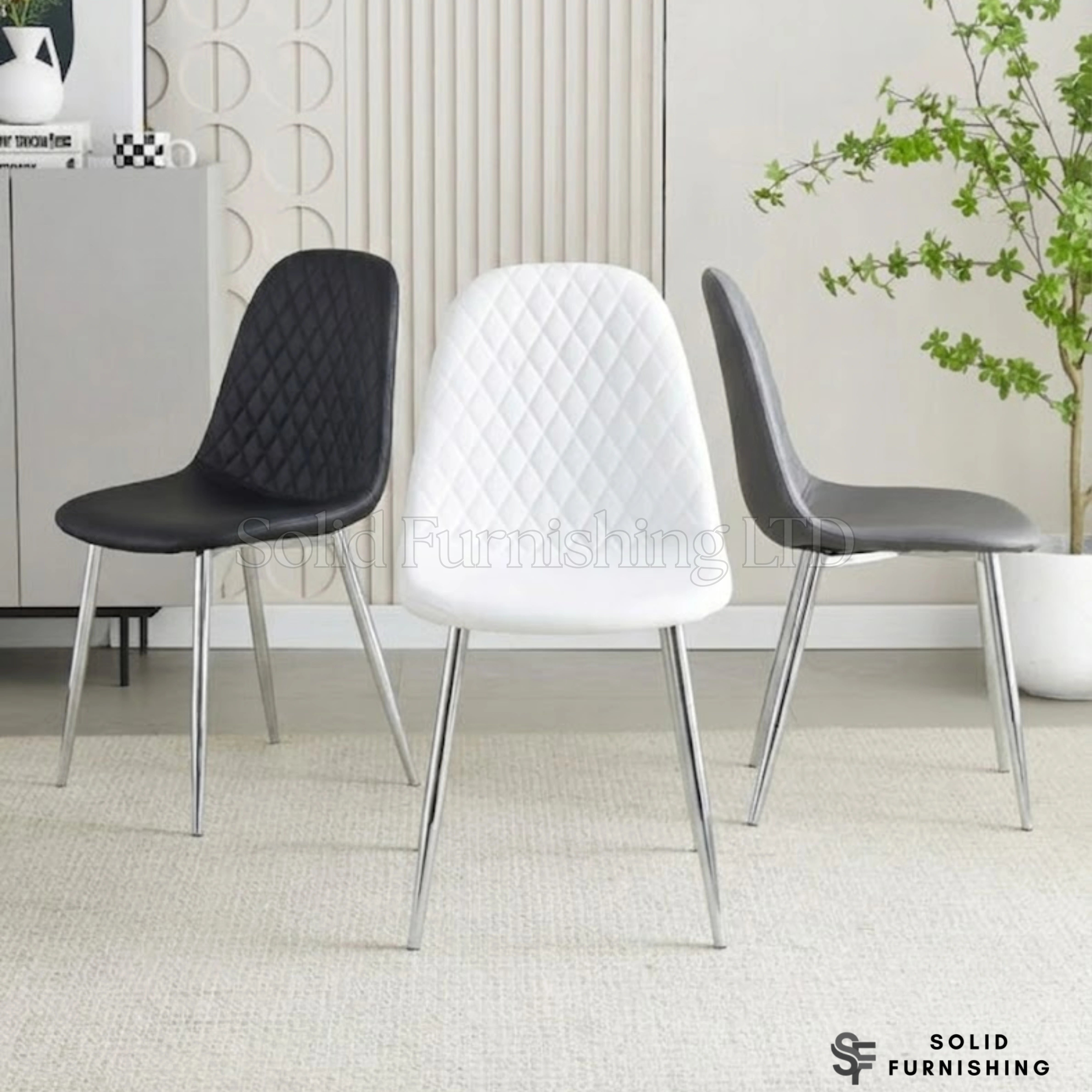 Mexico PU Leather Dining Chairs – Grey, Black, and White with Chrome Legs (Set of 2)
