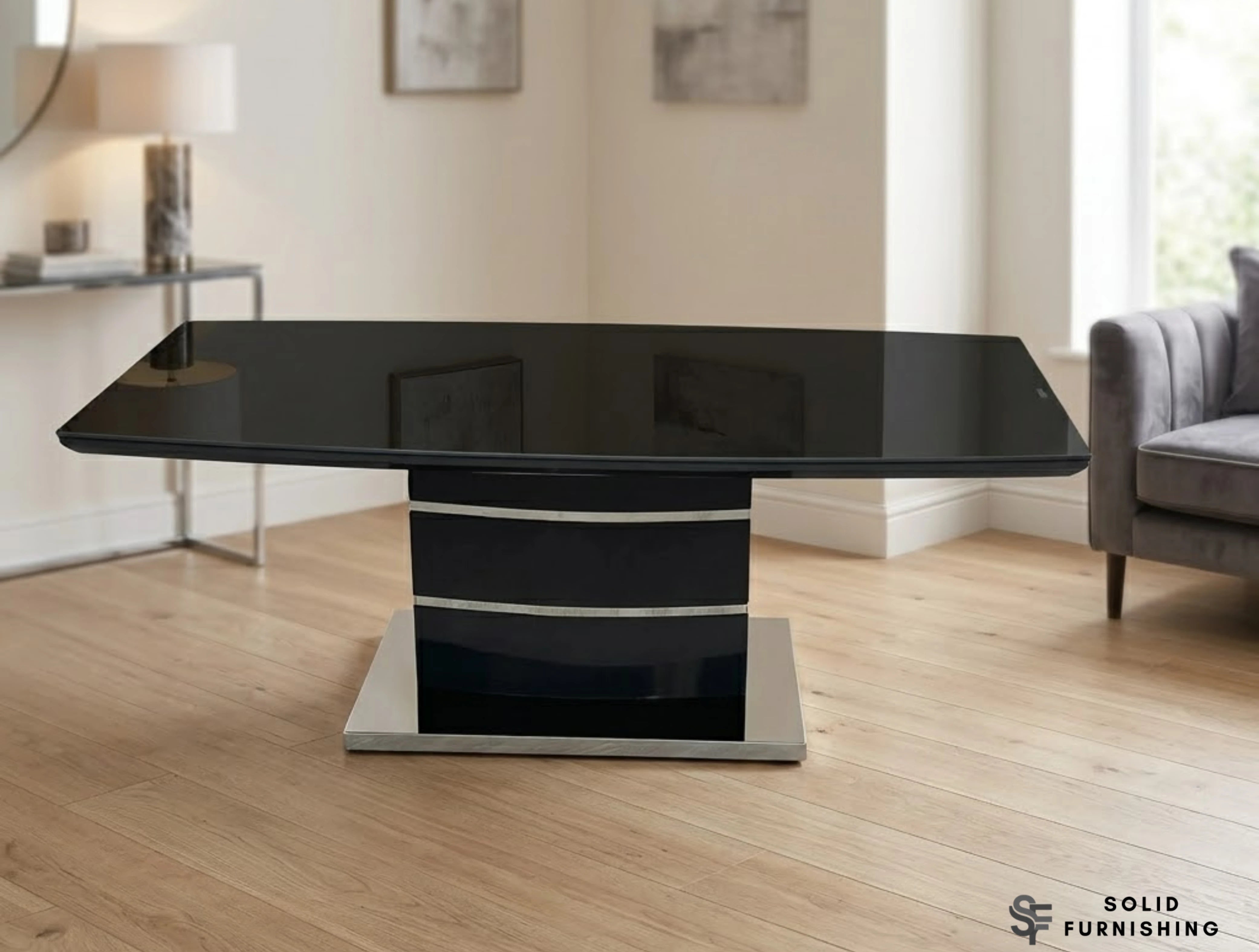 Milan Black Glass Coffee Table – Stainless Steel Base
