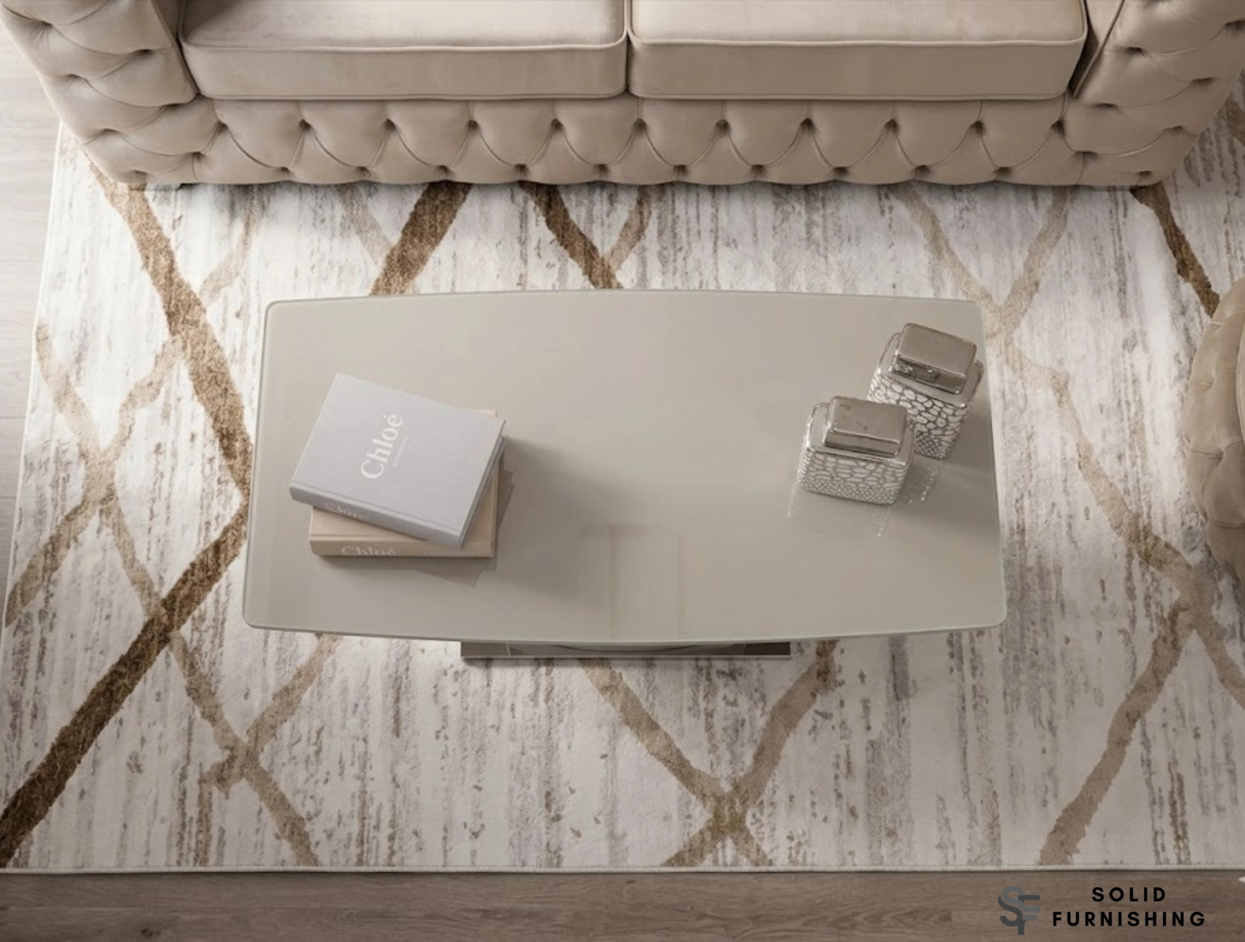 Milan Cappuccino Glass Coffee Table – Warm Neutral Stainless Steel Centre Table