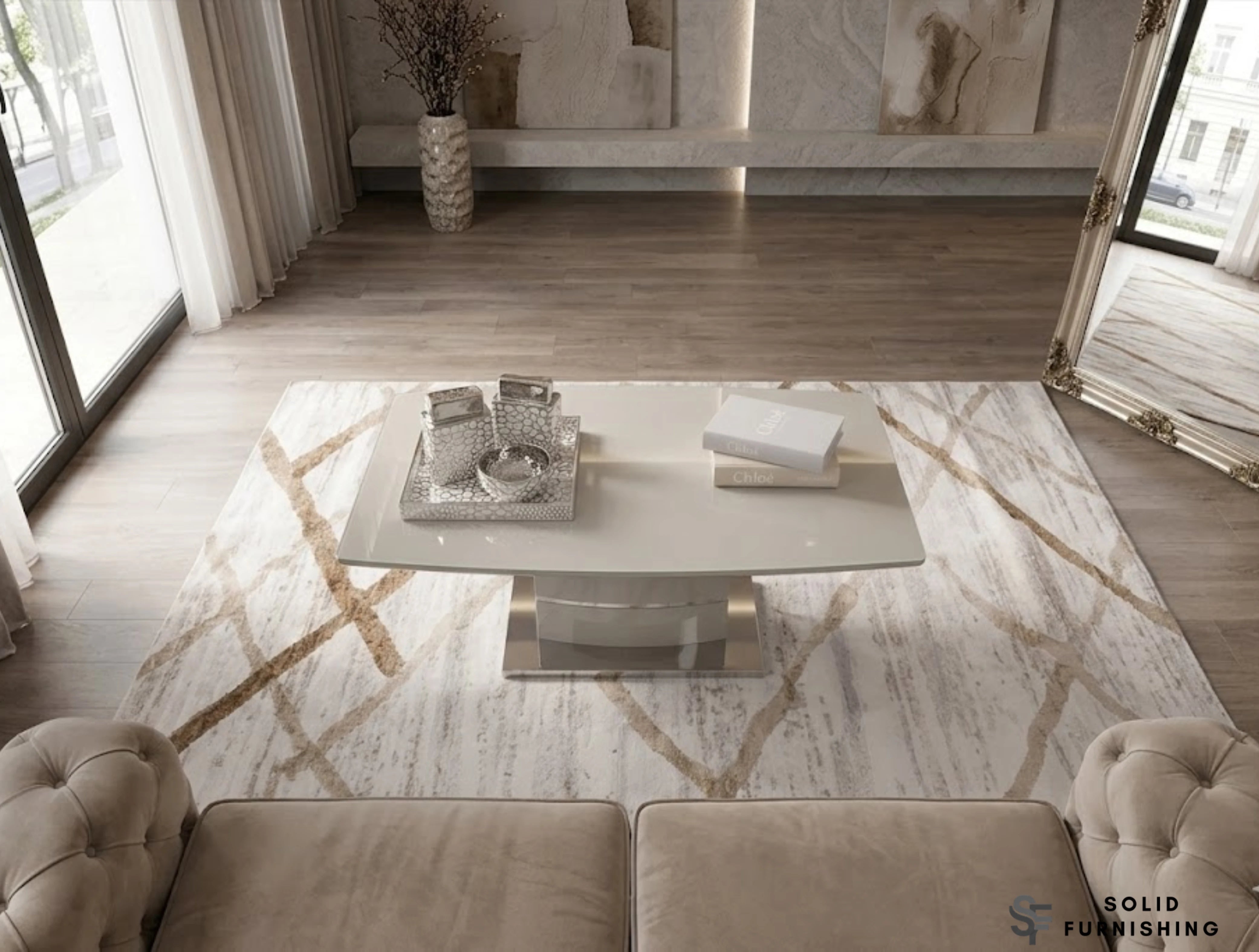 Milan Cappuccino Glass Coffee Table – Warm Neutral Stainless Steel Centre Table