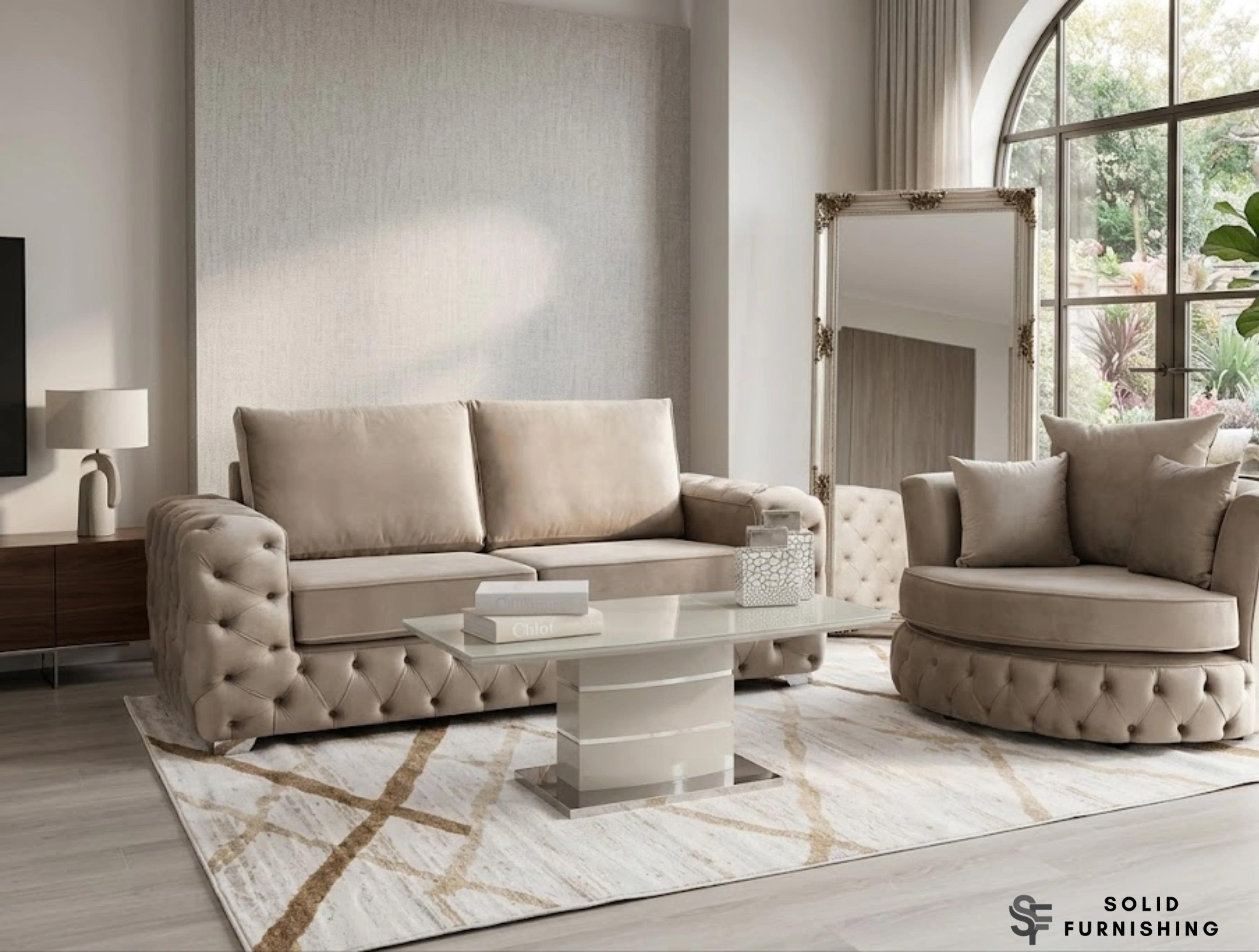 Milan Cappuccino Glass Coffee Table – Warm Neutral Stainless Steel Centre Table