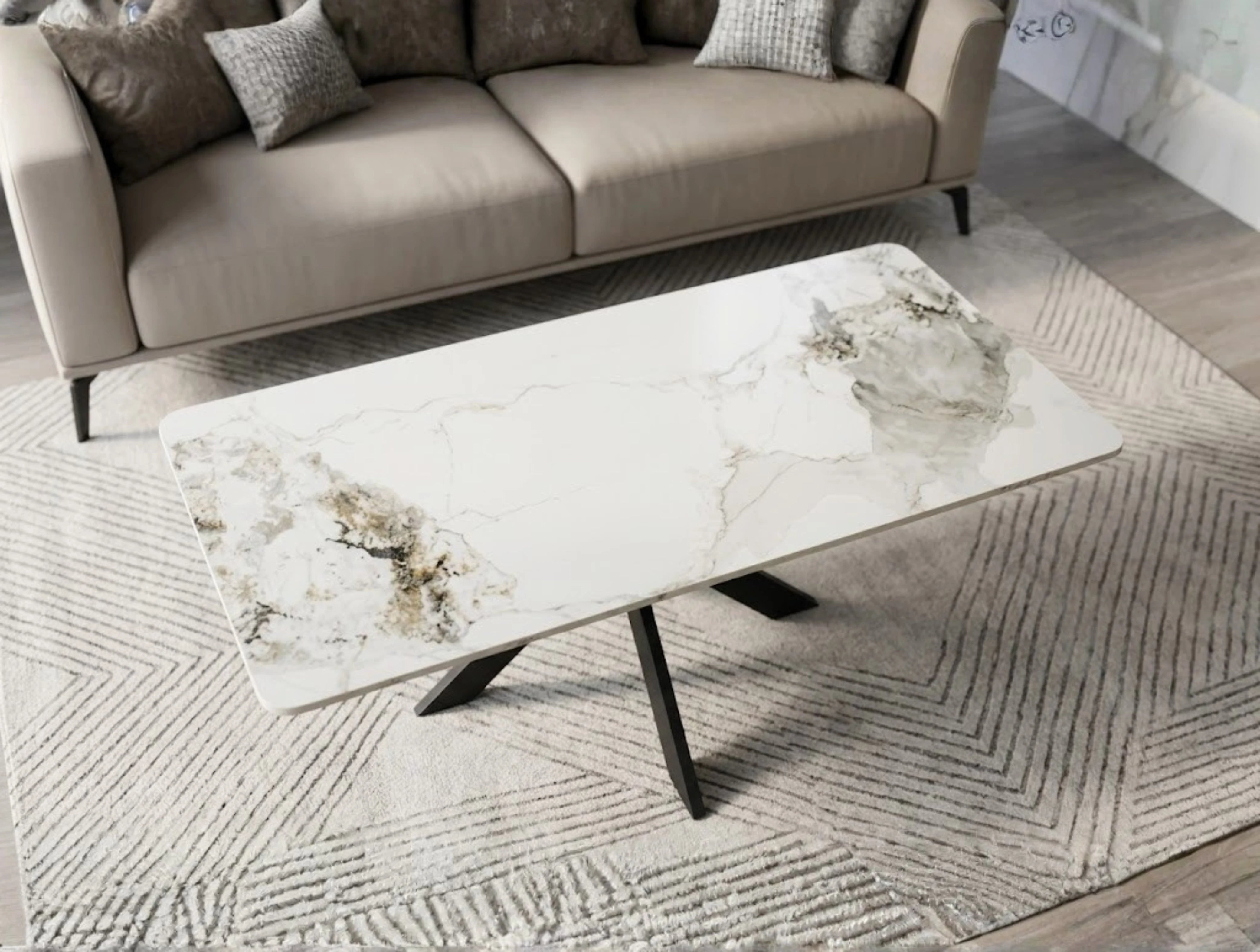 Milan Ceramic Coffee Table – Cross Pedestal Modern Centre Table