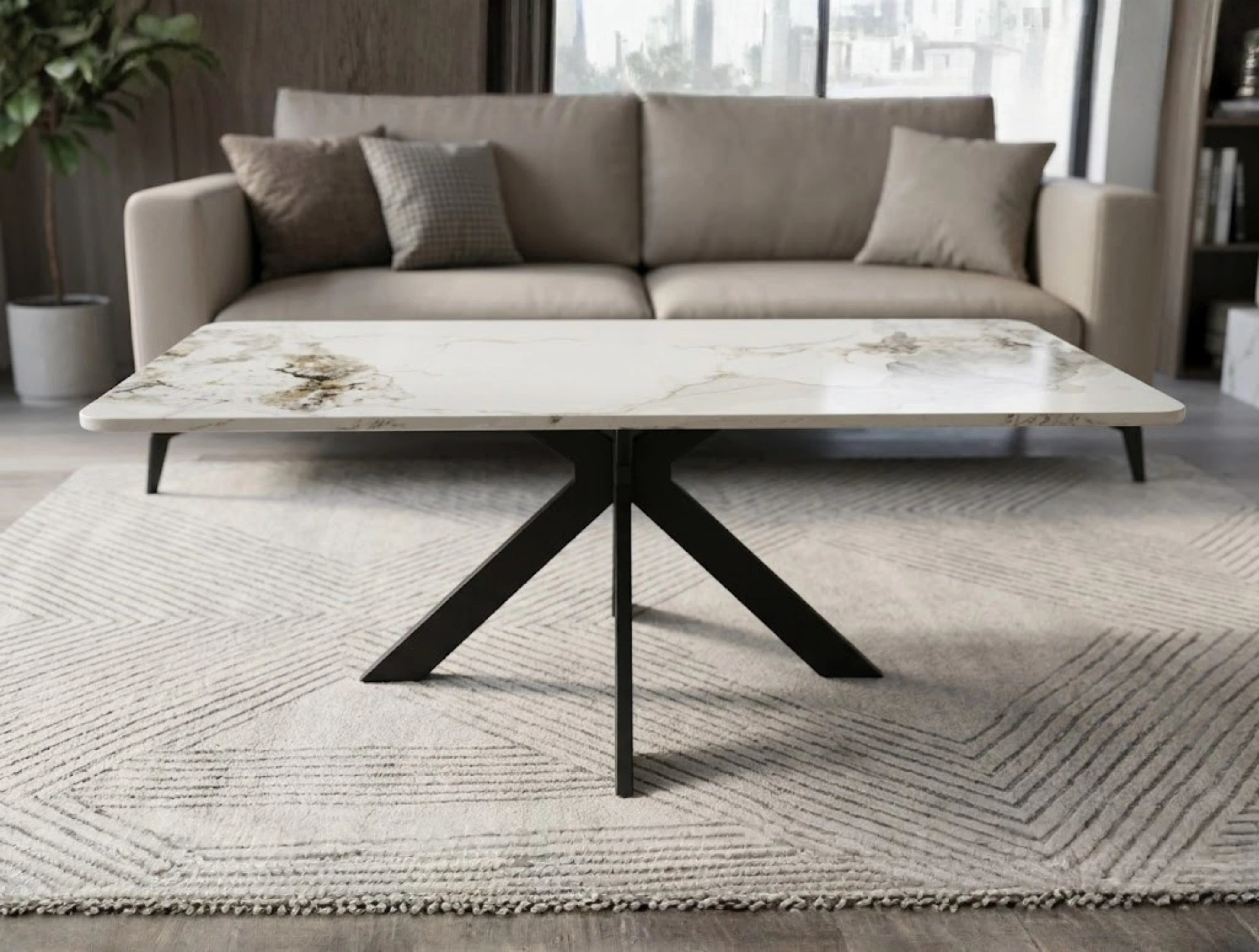 Milan Ceramic Coffee Table – Cross Pedestal Modern Centre Table