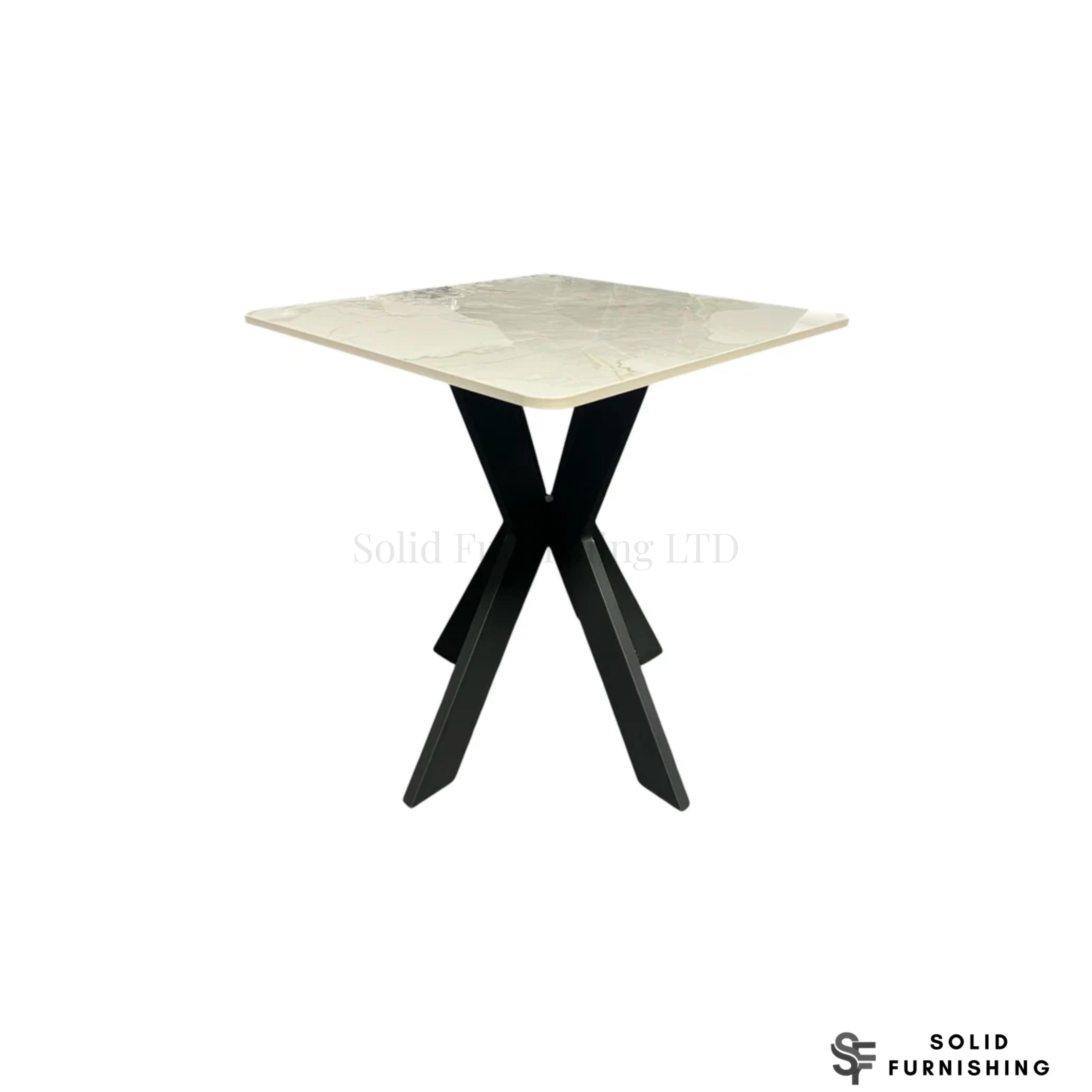 Milan Cream & Grey Ceramic Side Table – Black Cross Base Lamp Table